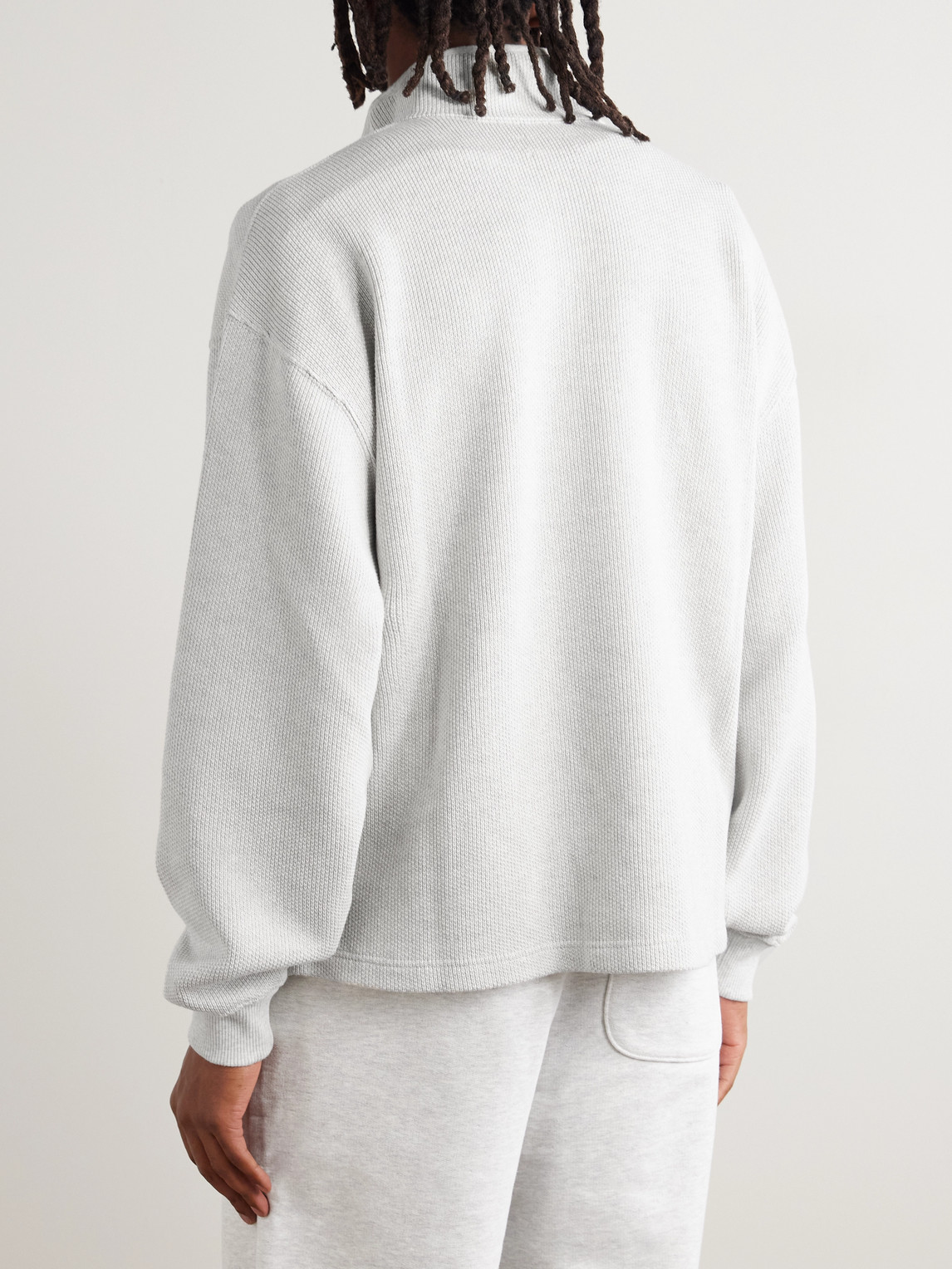 Aimé Leon Dore Embroidered Ribbed Cotton Half-zip Sweater In Gray
