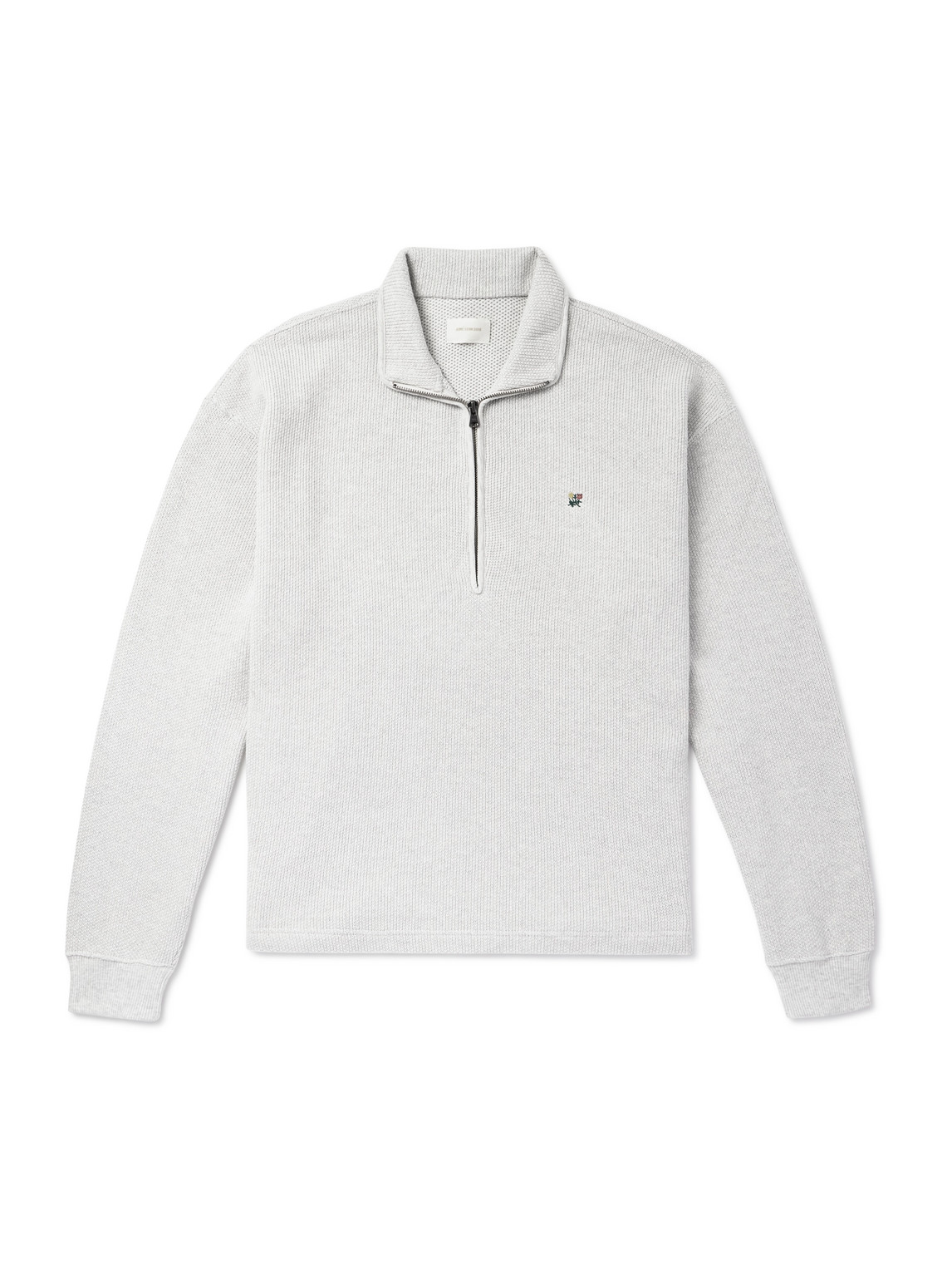 Aimé Leon Dore Embroidered Ribbed Cotton Half-zip Sweater In Gray