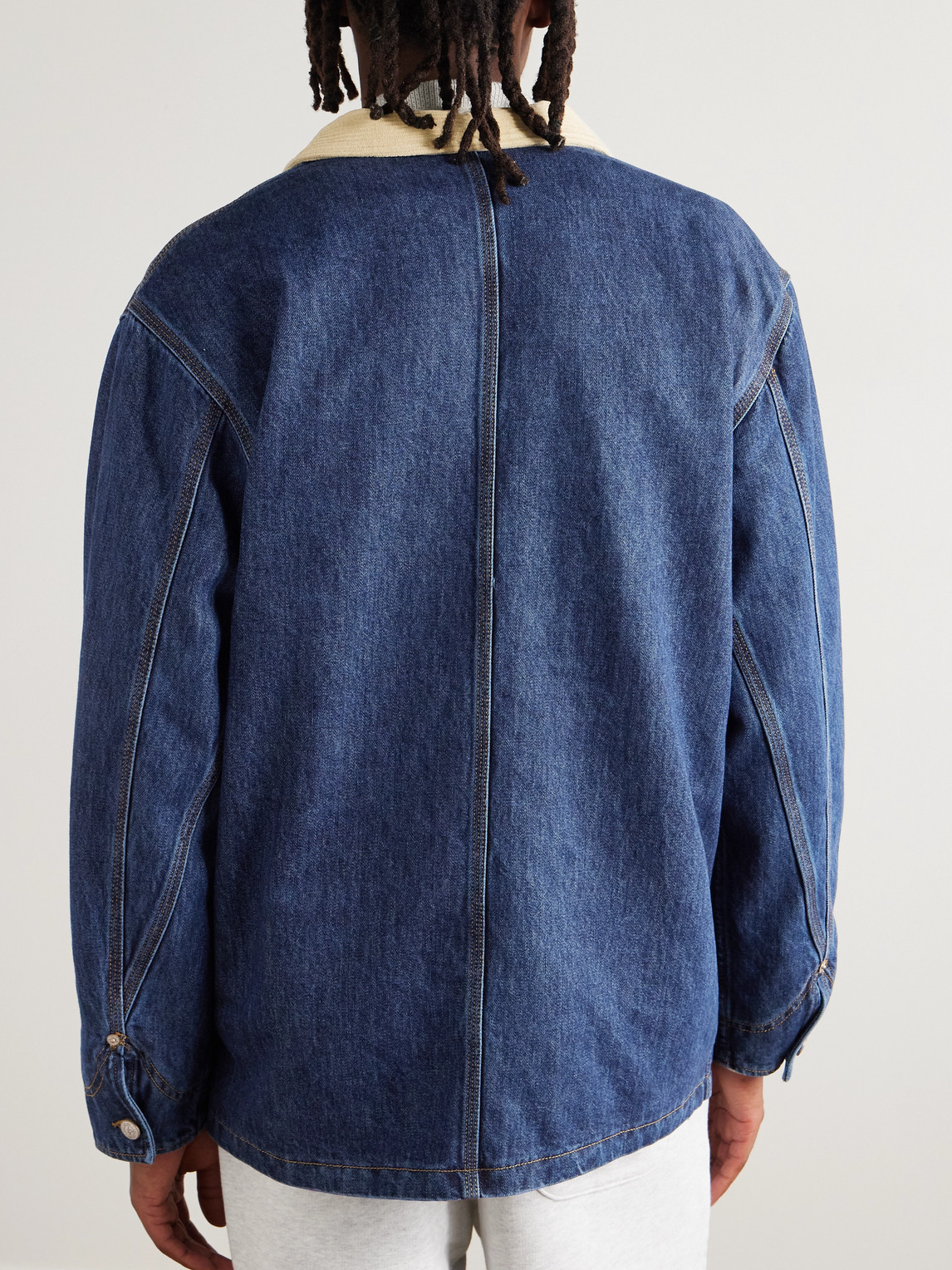 Aimé Leon Dore Corduroy-trimmed Denim Barn Jacket In Blue