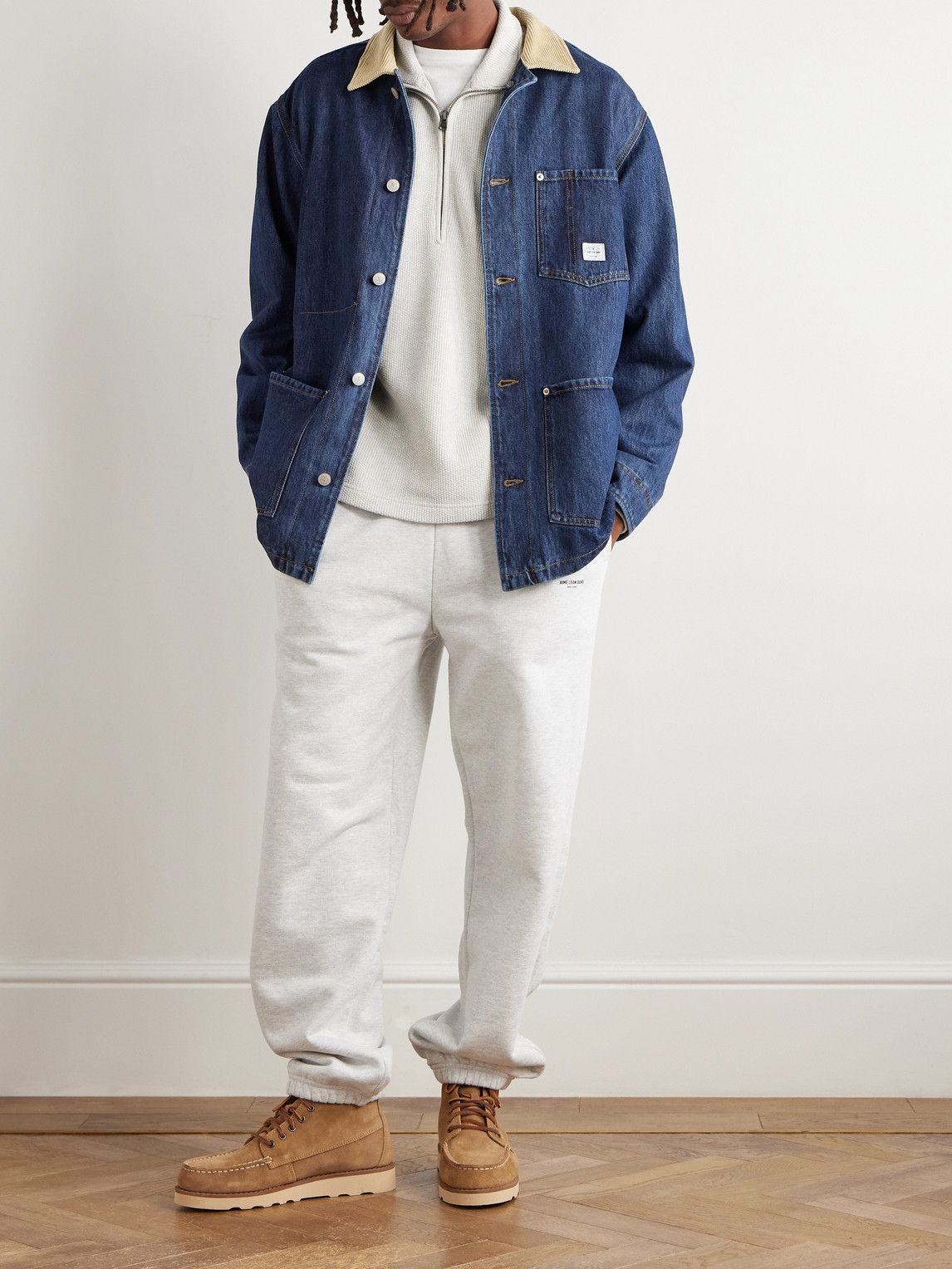 Aimé Leon Dore Corduroy-trimmed Denim Barn Jacket In Blue