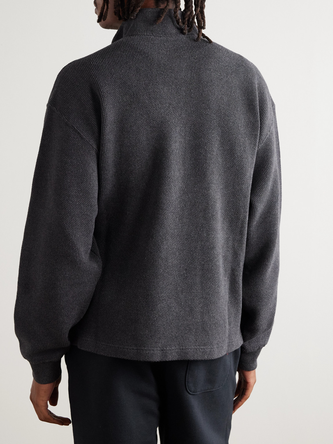 Aimé Leon Dore Embroidered Ribbed Cotton Half-zip Sweater In Gray