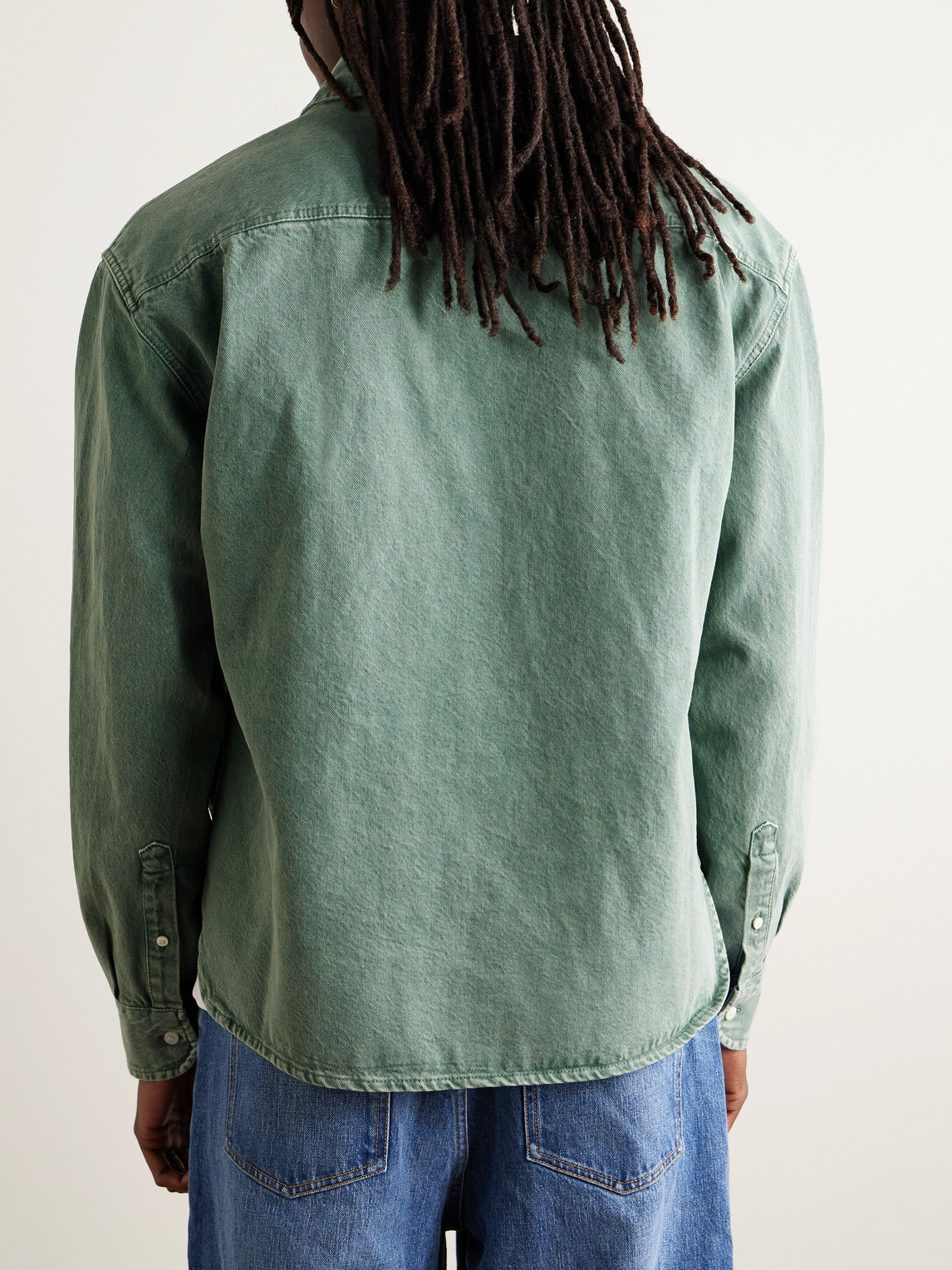 Jacquemus Simon Logo-embroidered Denim Shirt In Green