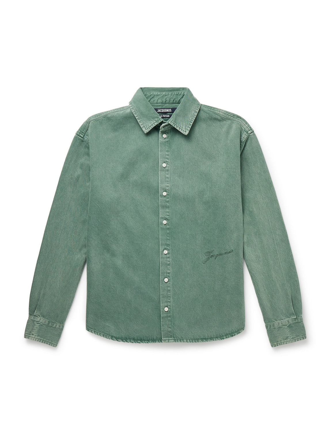 Jacquemus Simon Logo-embroidered Denim Shirt In Green