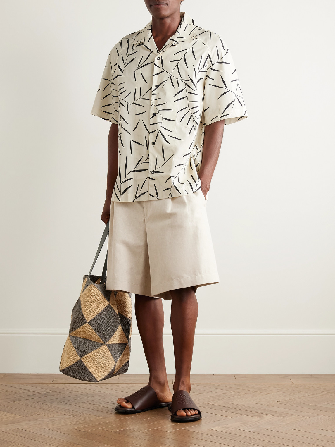 Jacquemus Leaf-print Short-sleeved Shirt In White