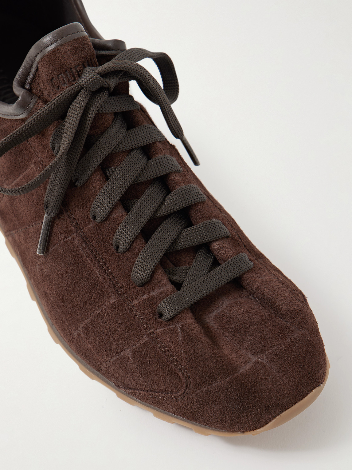 Jacquemus The Tennis Leather-trimmed Croc-effect Suede Sneakers In Brown