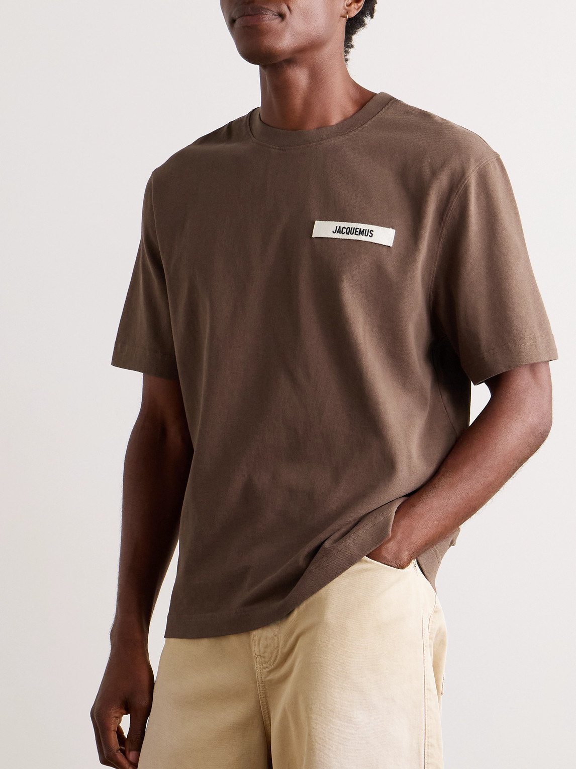 Jacquemus Le T-shirt Gros Grain Brown T-shirt With Logo Patch On The Front In Cotton Man