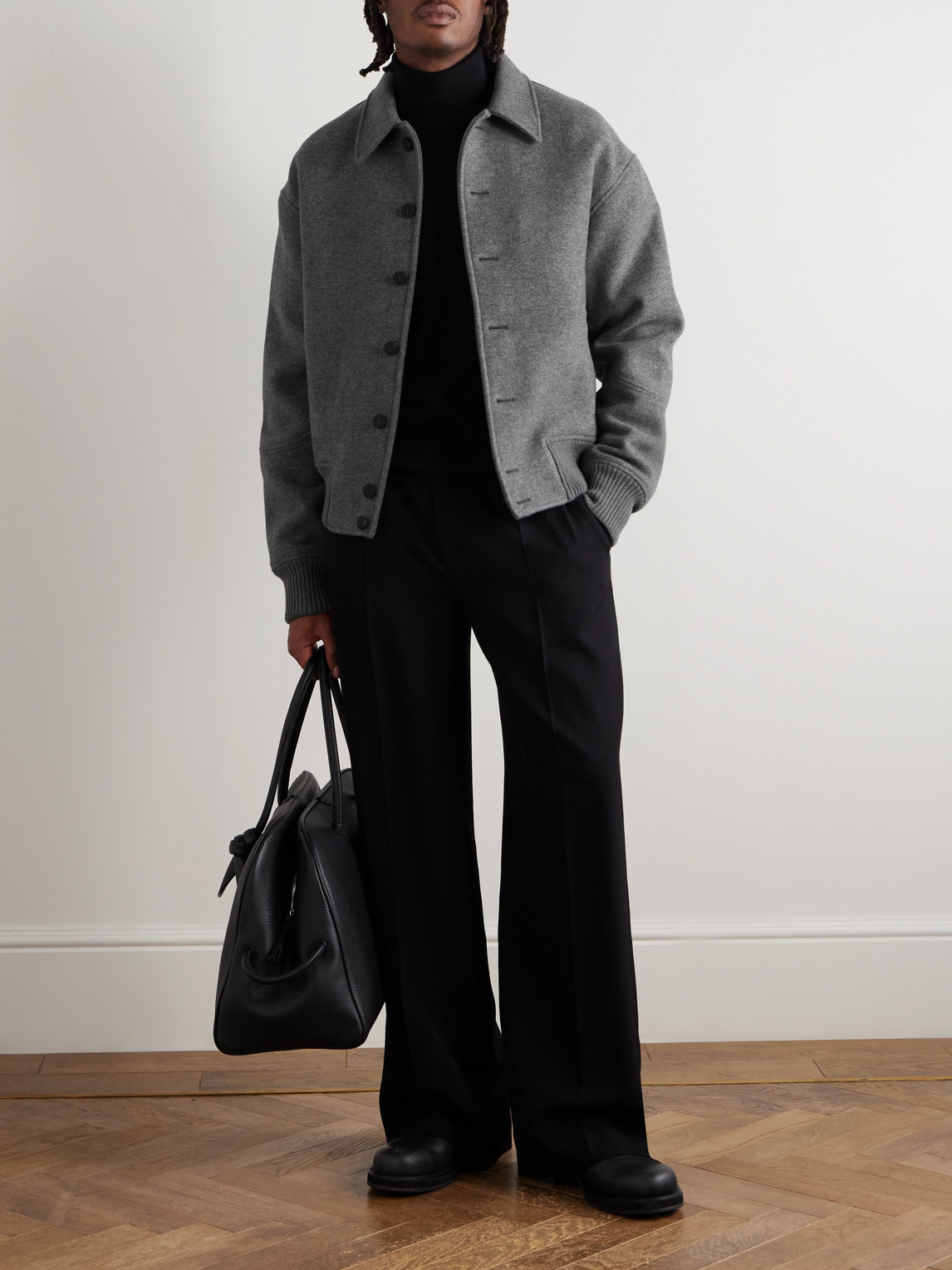 Jacquemus Mens Grey Feltro Pointed-collar Wool Bomber Jacket In Gray