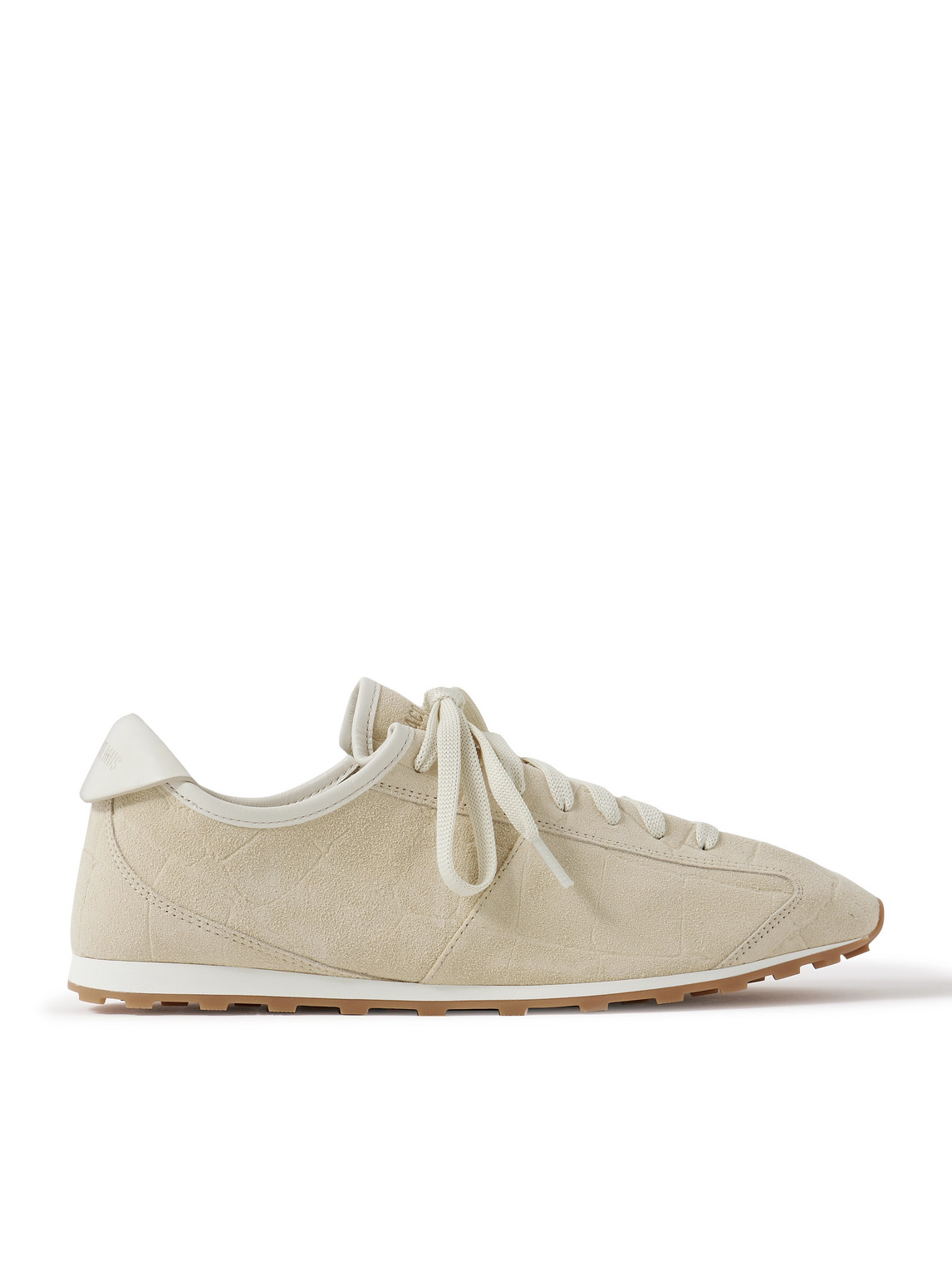 Jacquemus The Tennis Leather-trimmed Croc-effect Suede Sneakers In Neutral