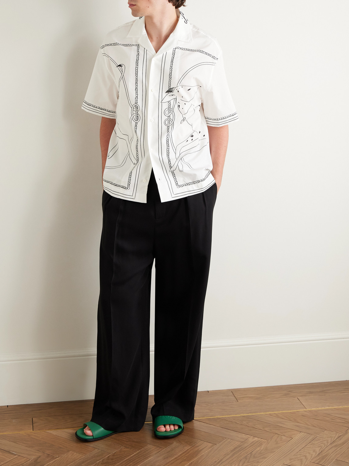 Jacquemus Jean Camp-collar Printed Cotton-poplin Shirt In White
