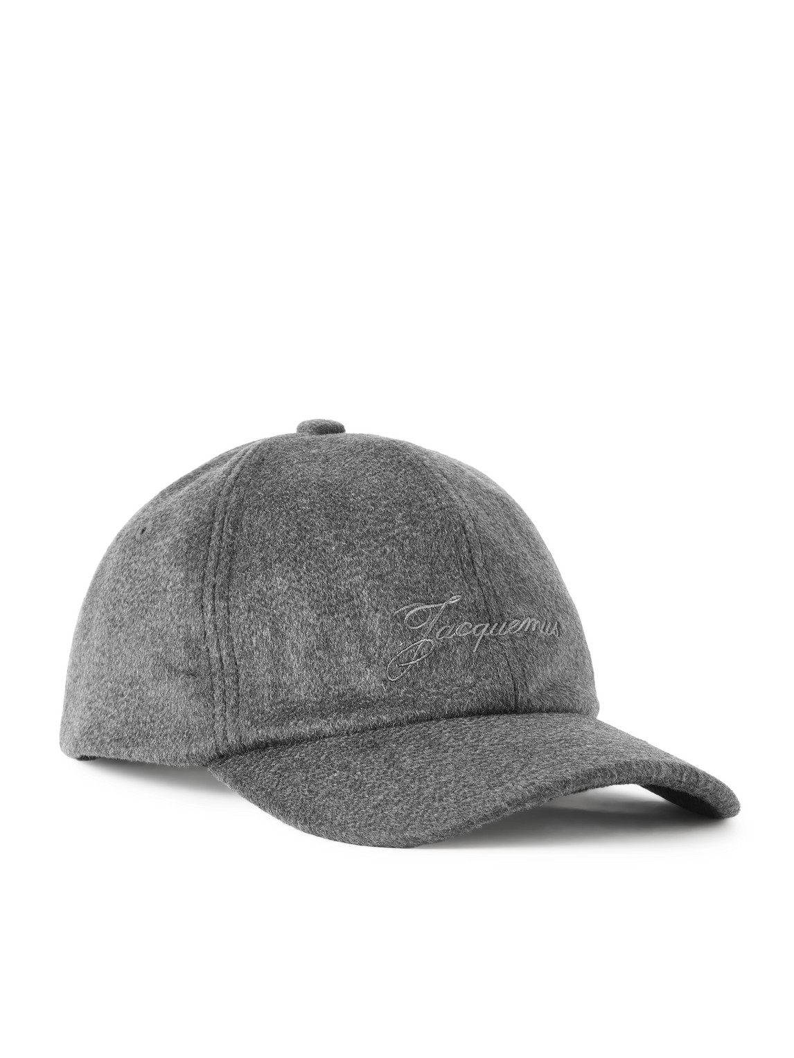 Jacquemus Logo-embroidered Brushed Virgin Wool Cap In Gray