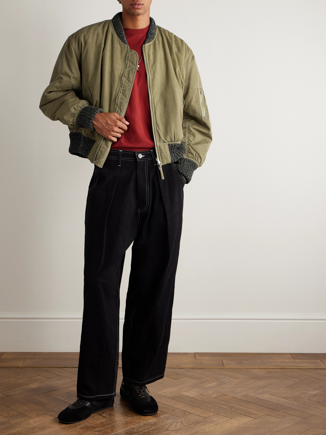 Story Mfg. Reversible Organic Cotton-canvas Bomber Jacket In Green