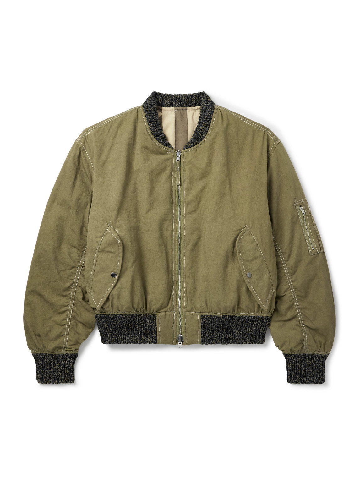 Story Mfg. Reversible Organic Cotton-canvas Bomber Jacket In Green