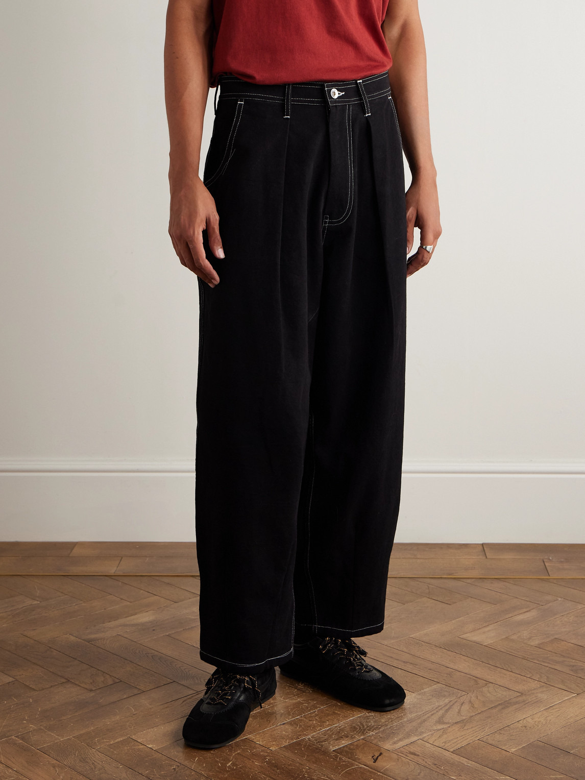  Story Mfg. - Wonky-wear Lush Wide-leg Cropped Pleated Organic Cotton-canvas Trousers - Men - Black - M 