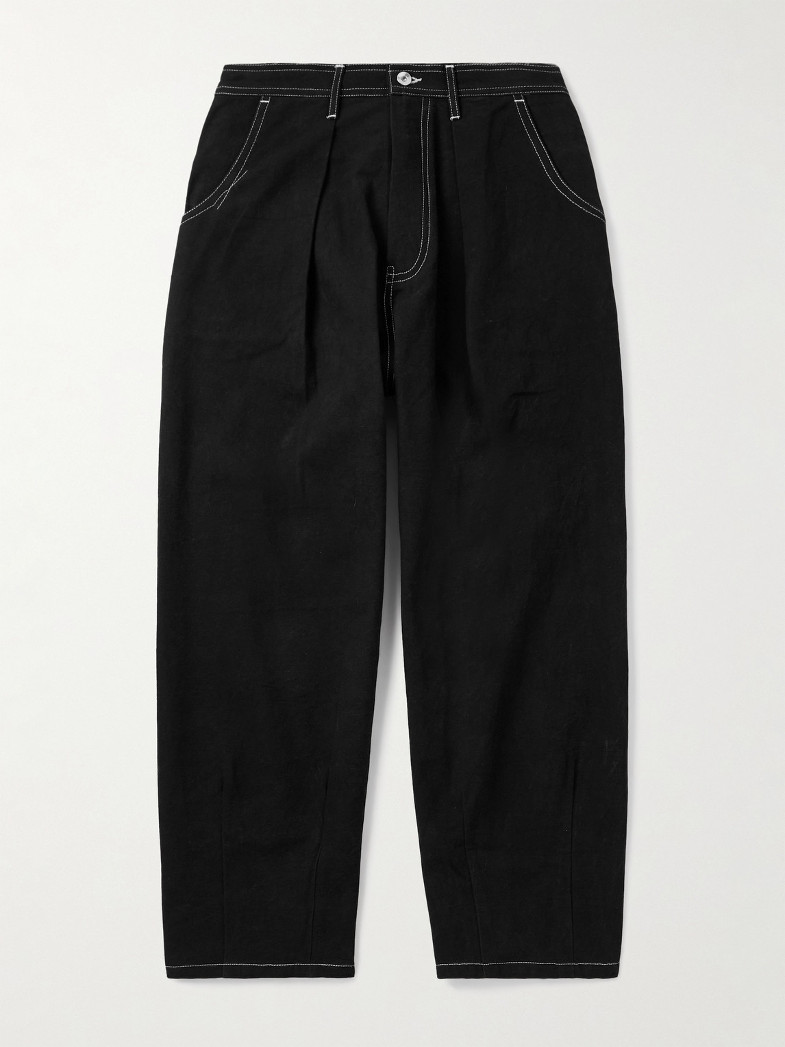 Story Mfg. Wonky-Wear Lush Wide-Leg Cropped Pleated Organic Cotton-Canvas Trousers - Men
