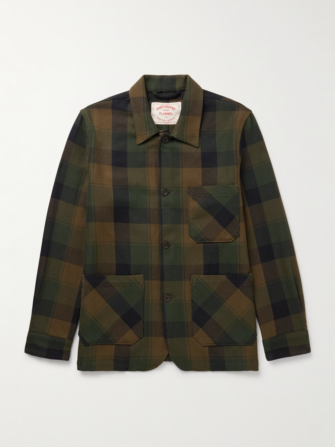 Portuguese Flannel Labura Checked Organic Cotton-twill Overshirt In Green