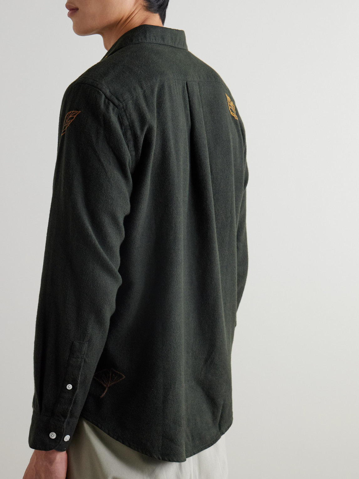 Fall Leaves Embroidered Cotton-Flannel Shirt