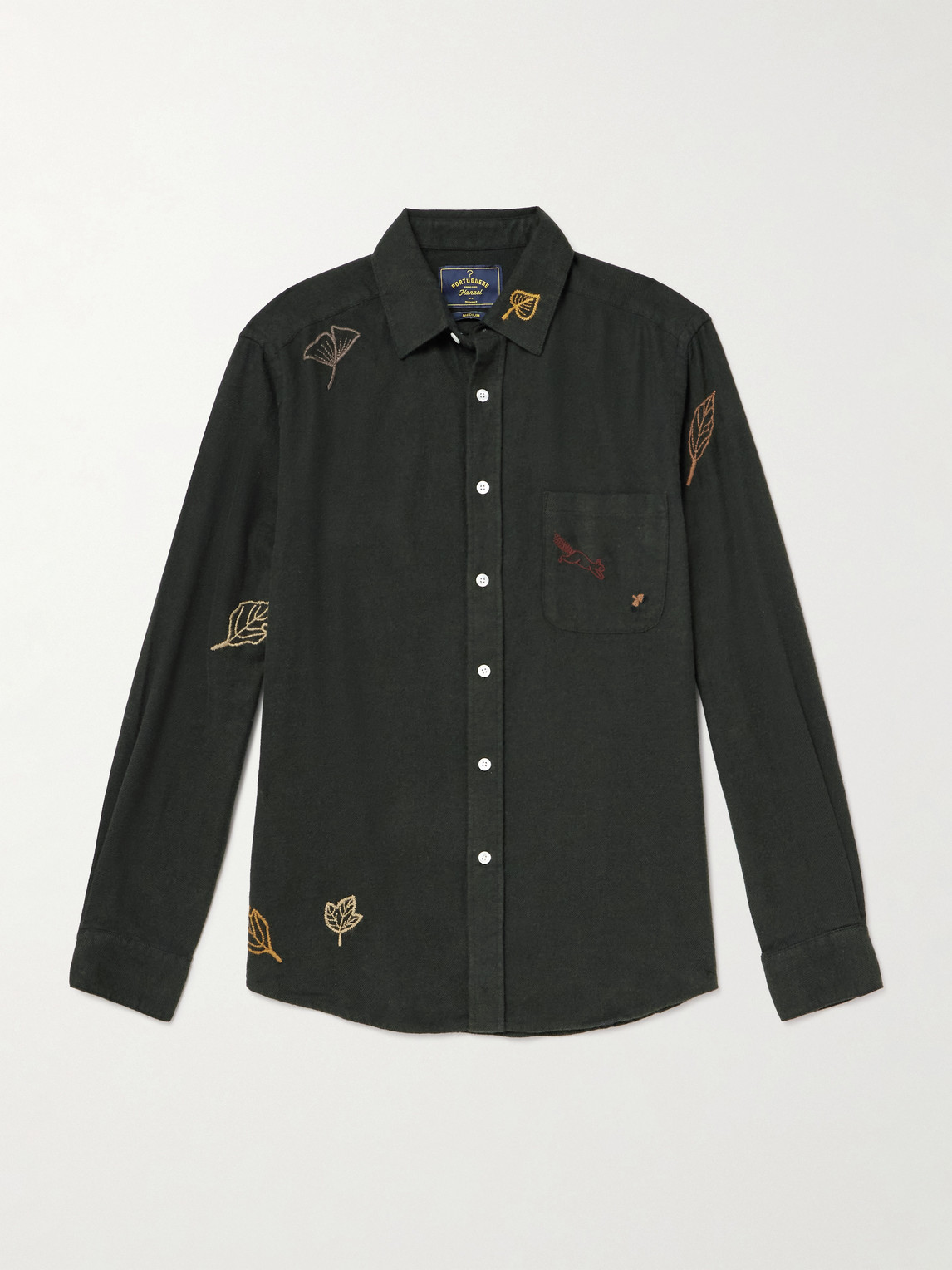 Fall Leaves Embroidered Cotton-Flannel Shirt