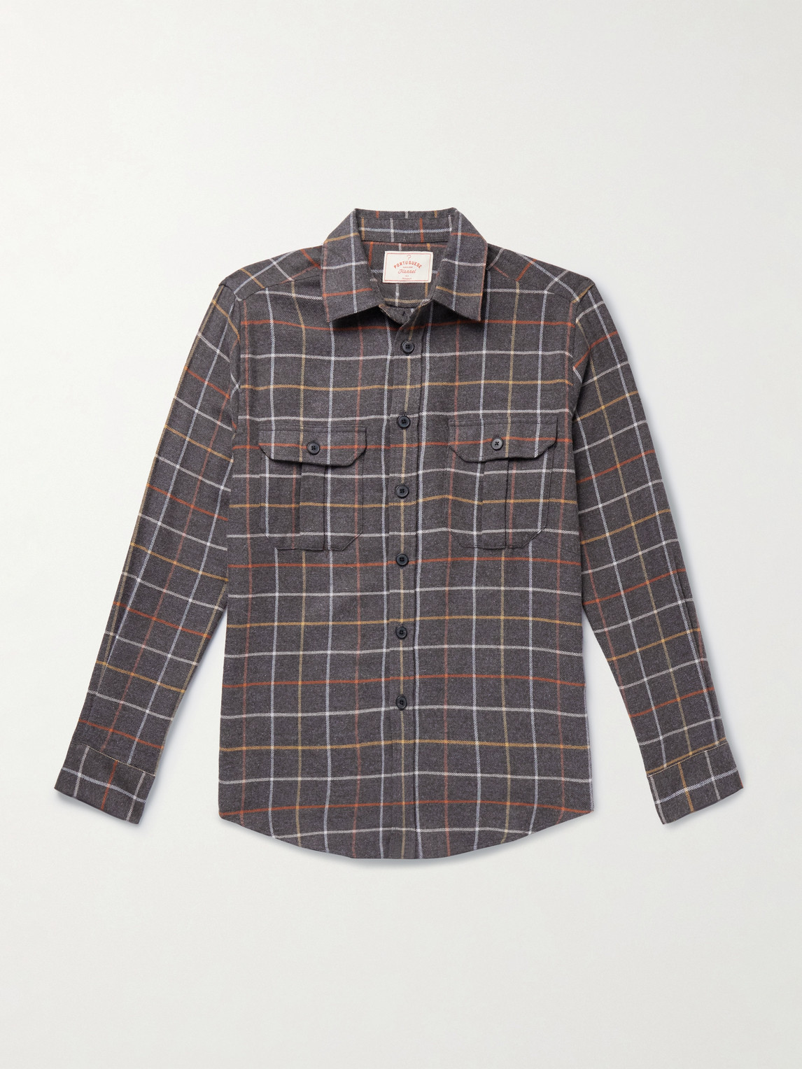 Portuguese Flannel Log Checked Organic Cotton-flannel Shirt In Gray