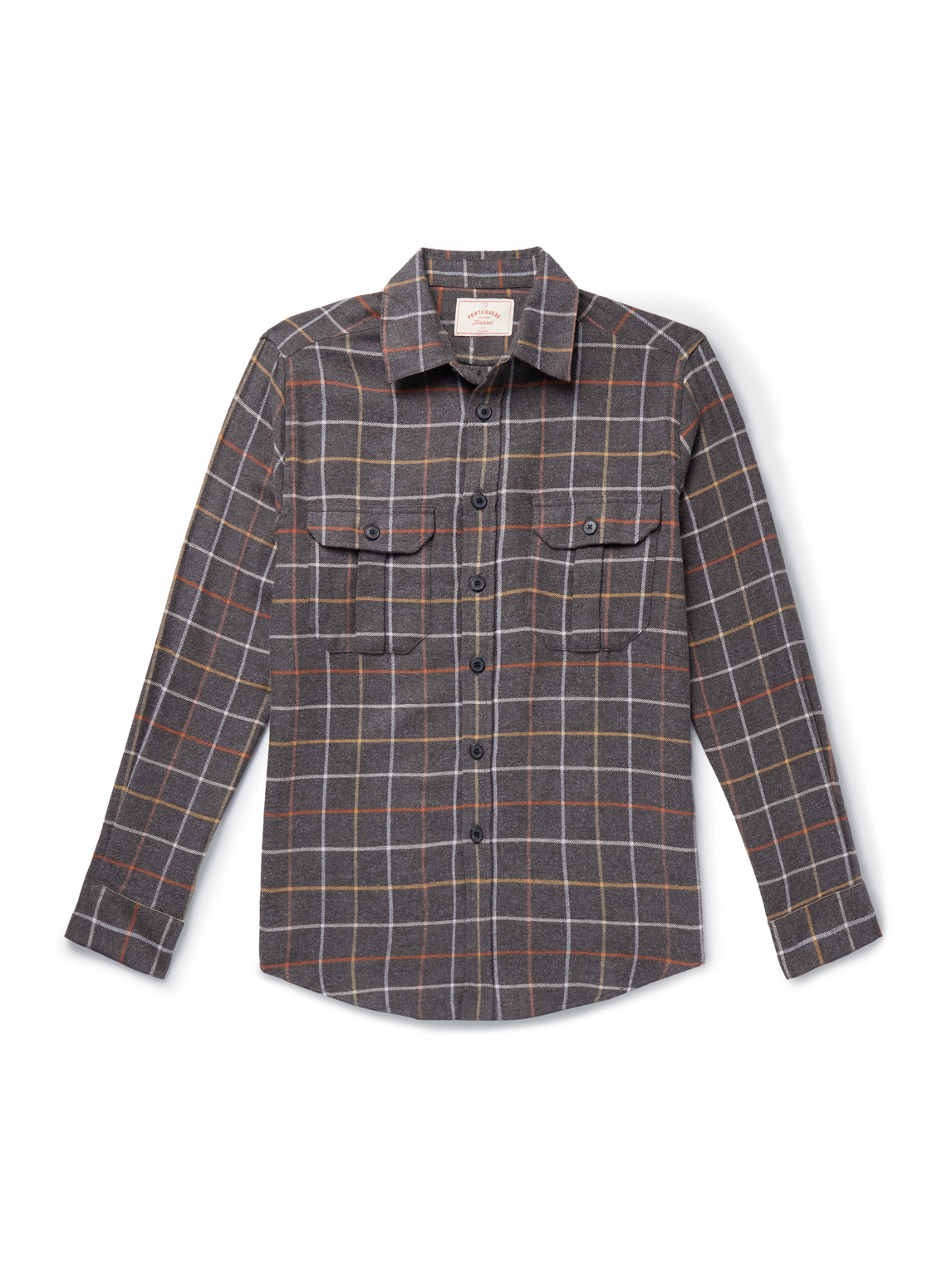 Portuguese Flannel Log Checked Organic Cotton-flannel Shirt In Gray