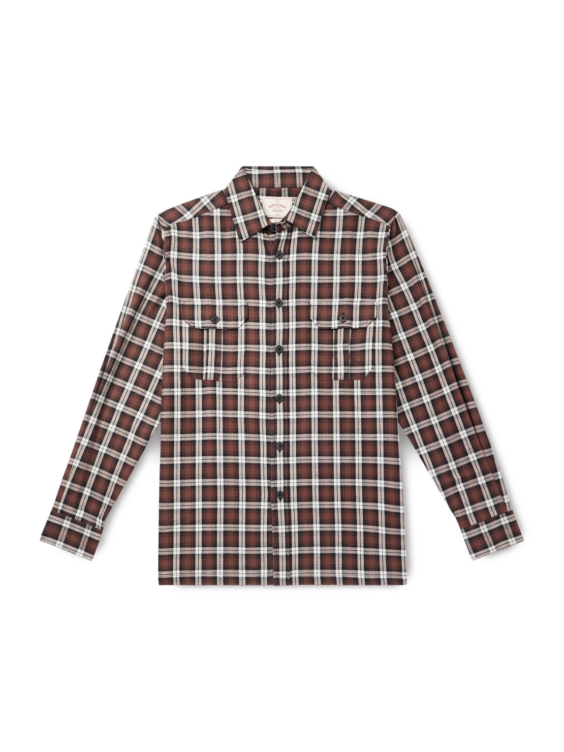 Portuguese Flannel Parker Checked Cotton-flannel Shirt In Brown