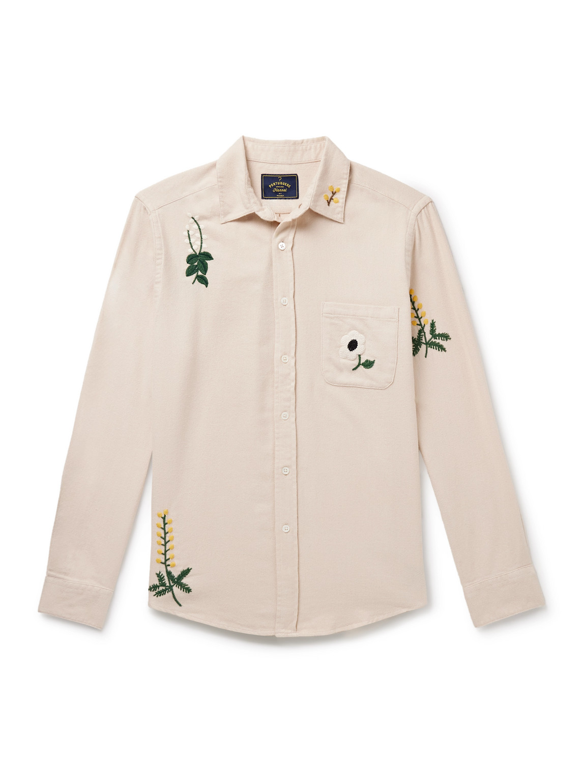 Portuguese Flannel Embroidered Organic Cotton-flannel Shirt In Neutral