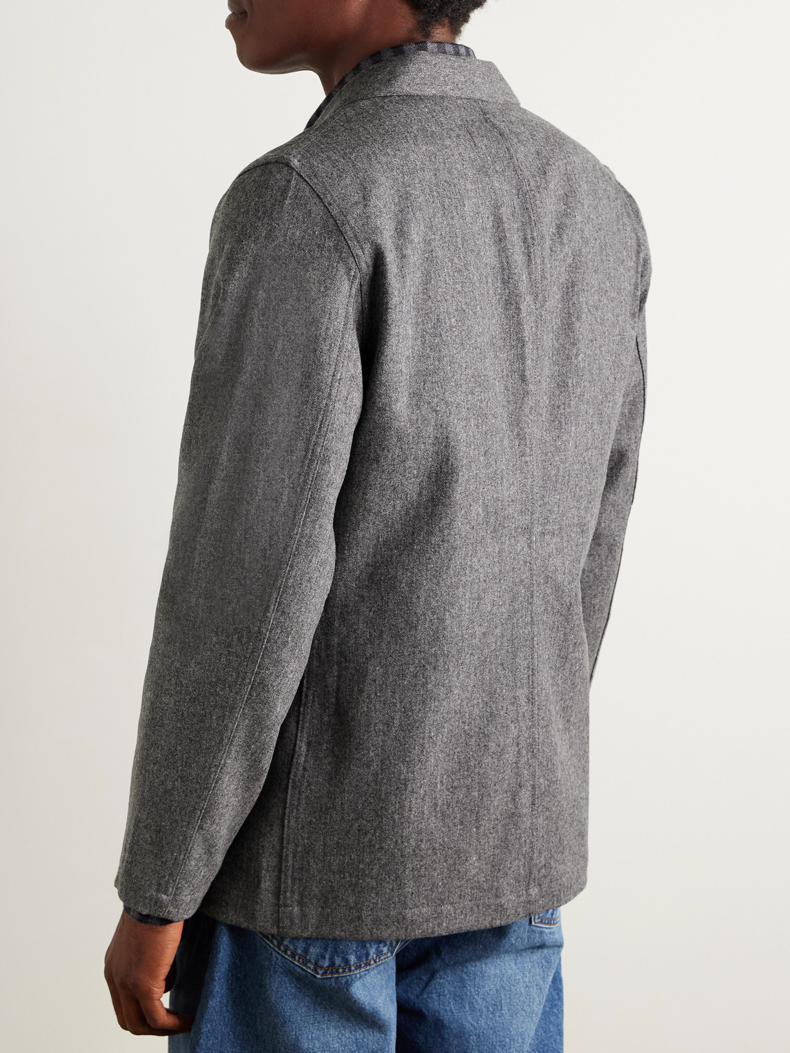 Portuguese Flannel Unstructured Wool Suit Jacket In Gray