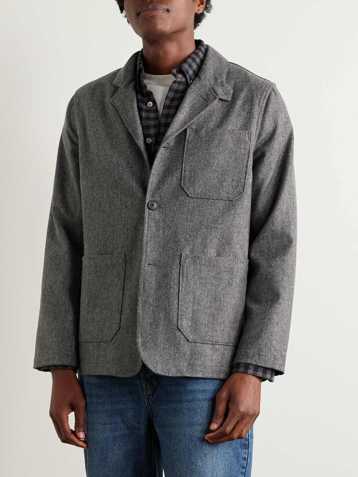 Portuguese Flannel Unstructured Wool Suit Jacket In Gray