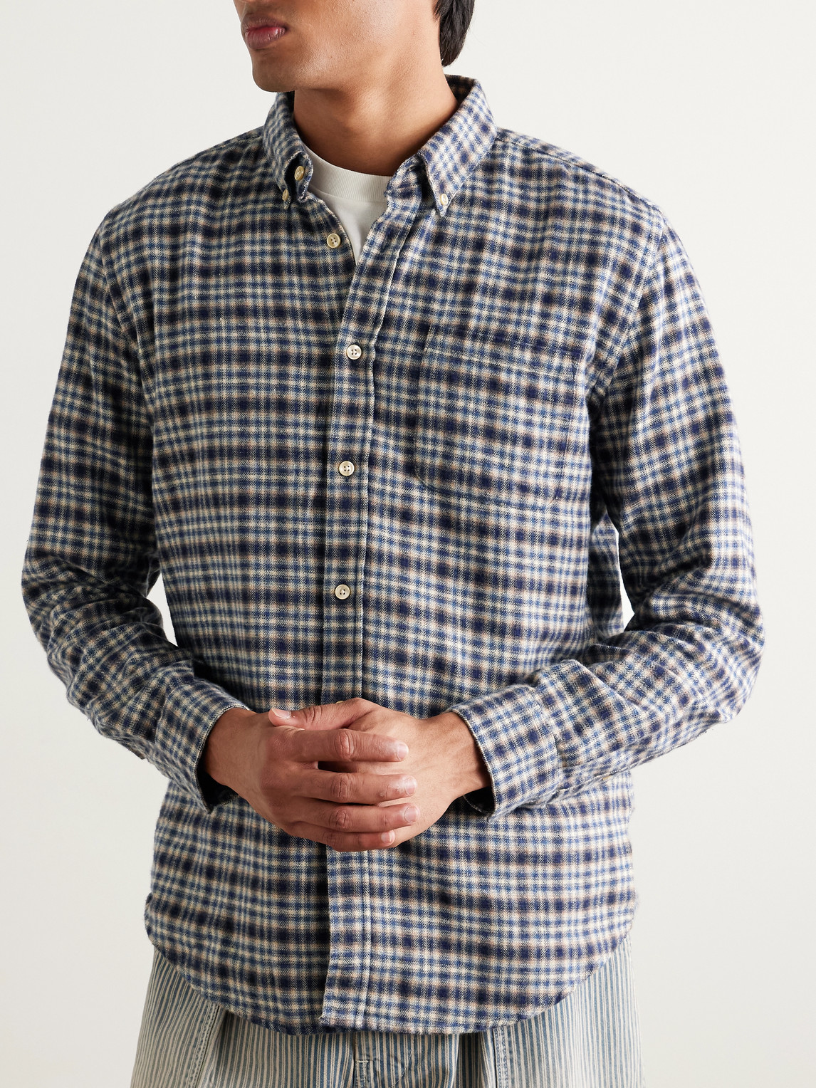  Portuguese Flannel - Vouga Button-down Collar Checked Organic Cotton-flannel Shirt - Men - Blue - Xs 