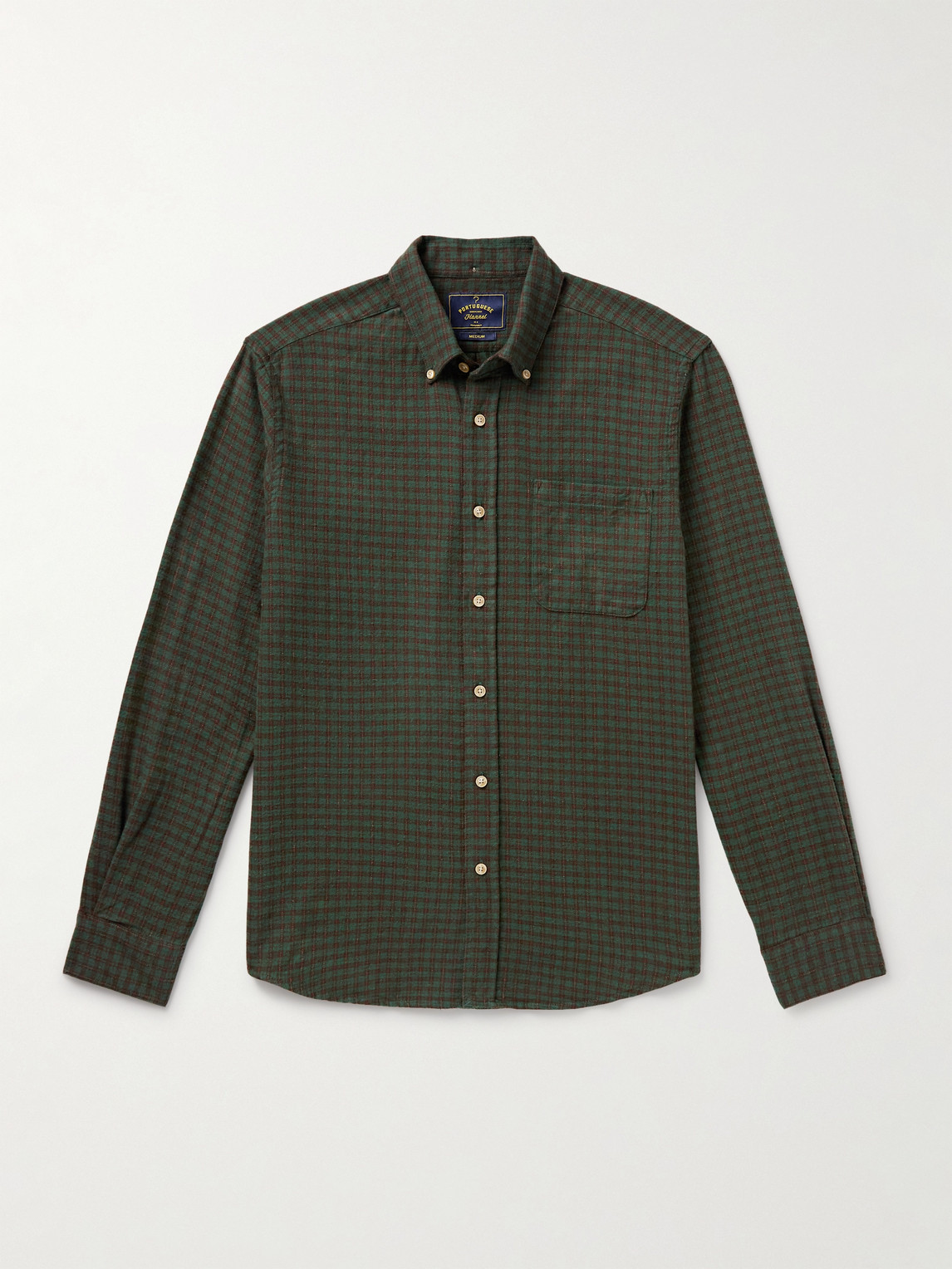 Portuguese Flannel Lago Button-down Collar Checked Cotton-flannel Shirt In Green