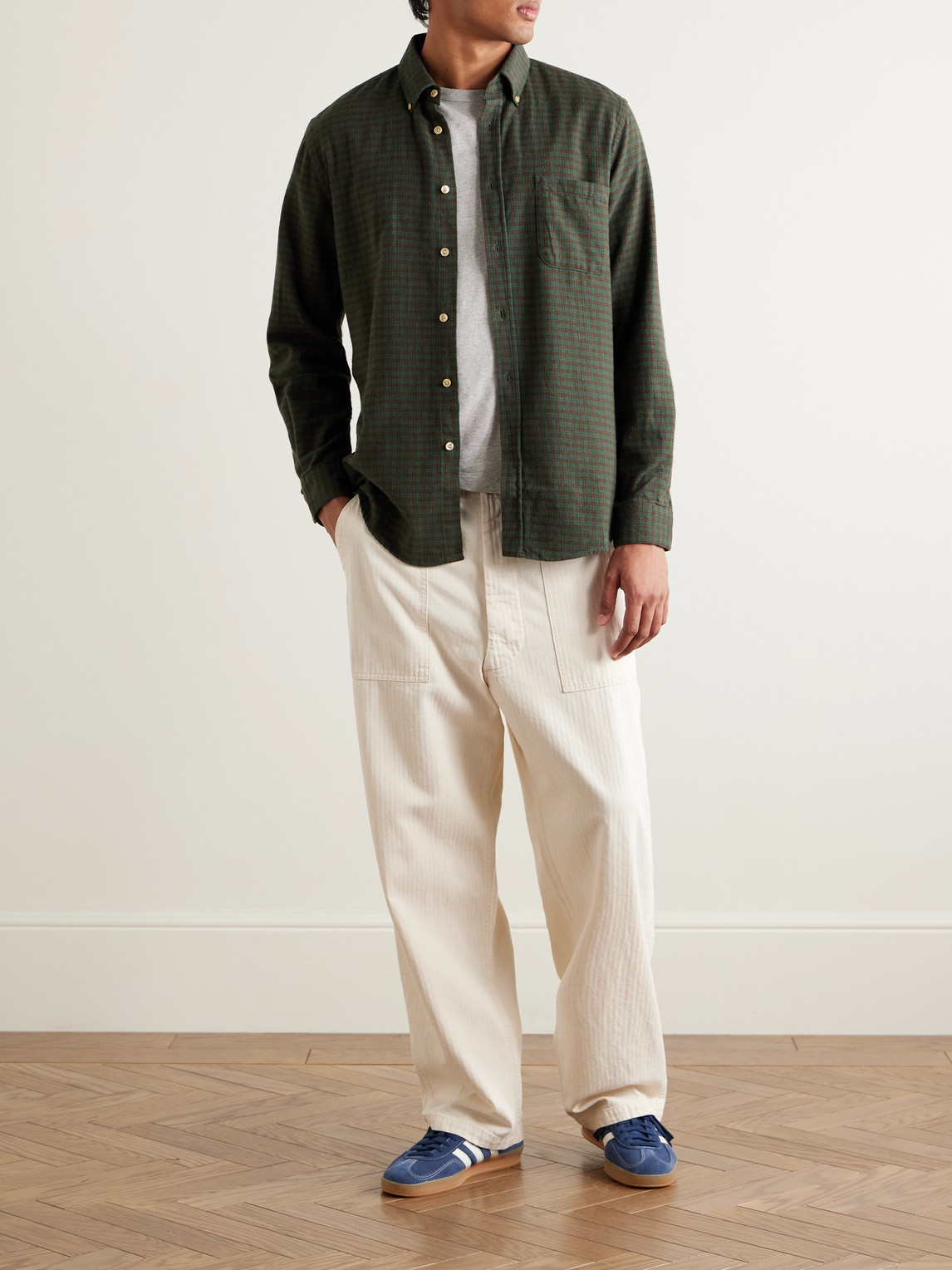 Lago Button-Down Collar Checked Cotton-Flannel Shirt