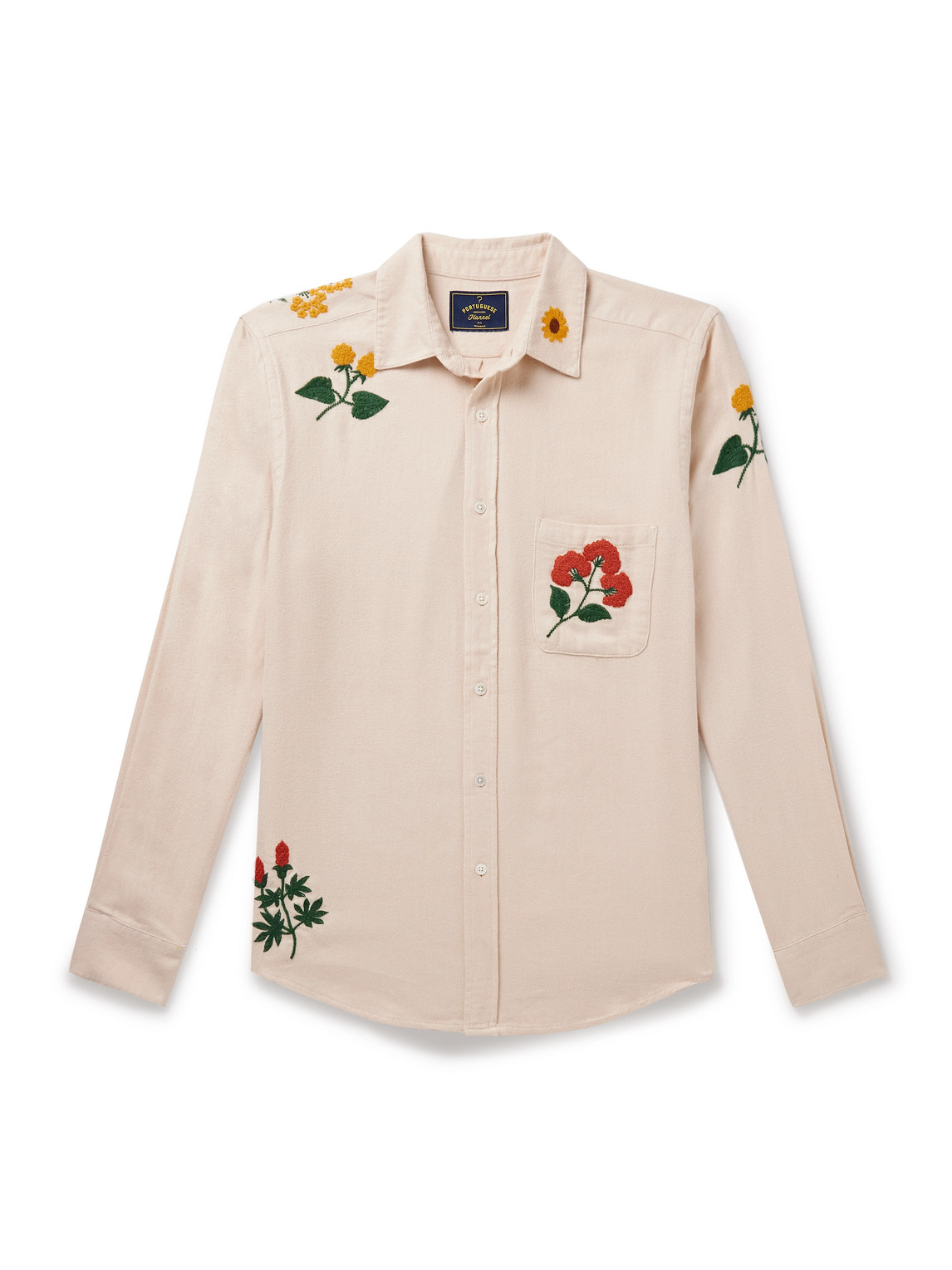 Portuguese Flannel Embroidered Organic Cotton-flannel Shirt In Neutral