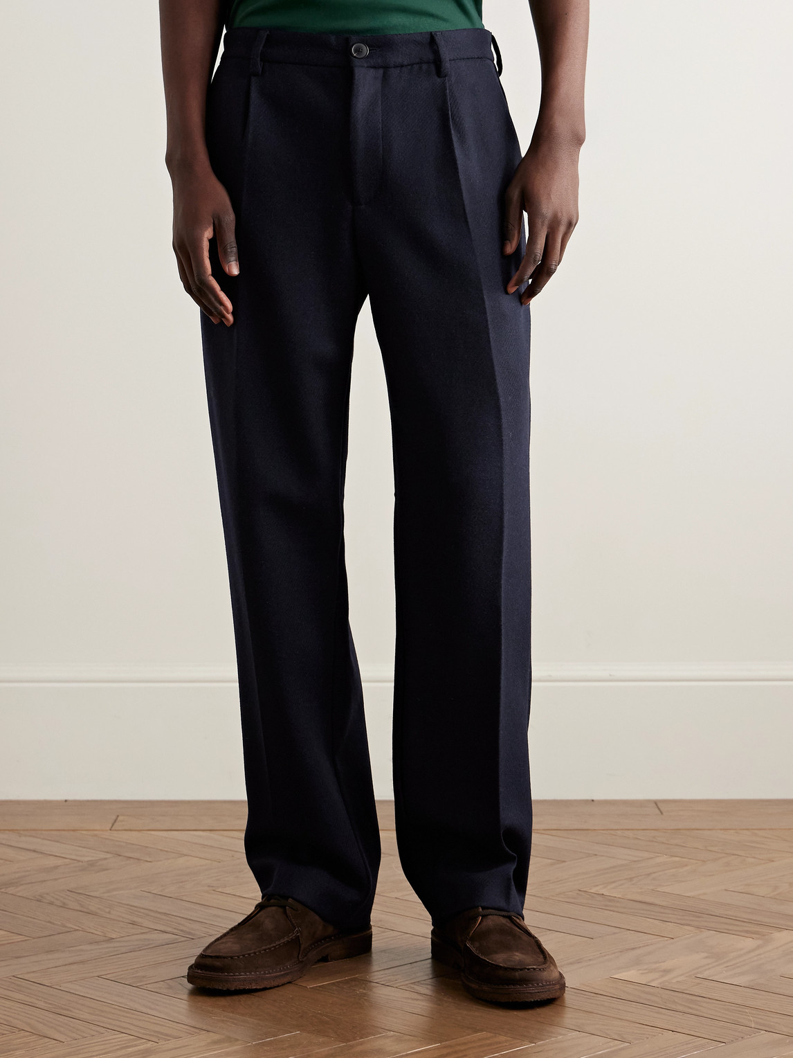  Portuguese Flannel - Pleated Wool Trousers - Men - Blue - S 