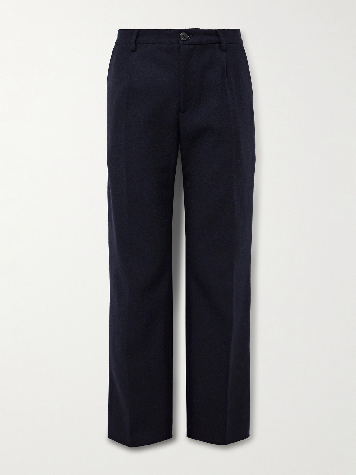 Portuguese Flannel Pleated Wool Trousers In Blue