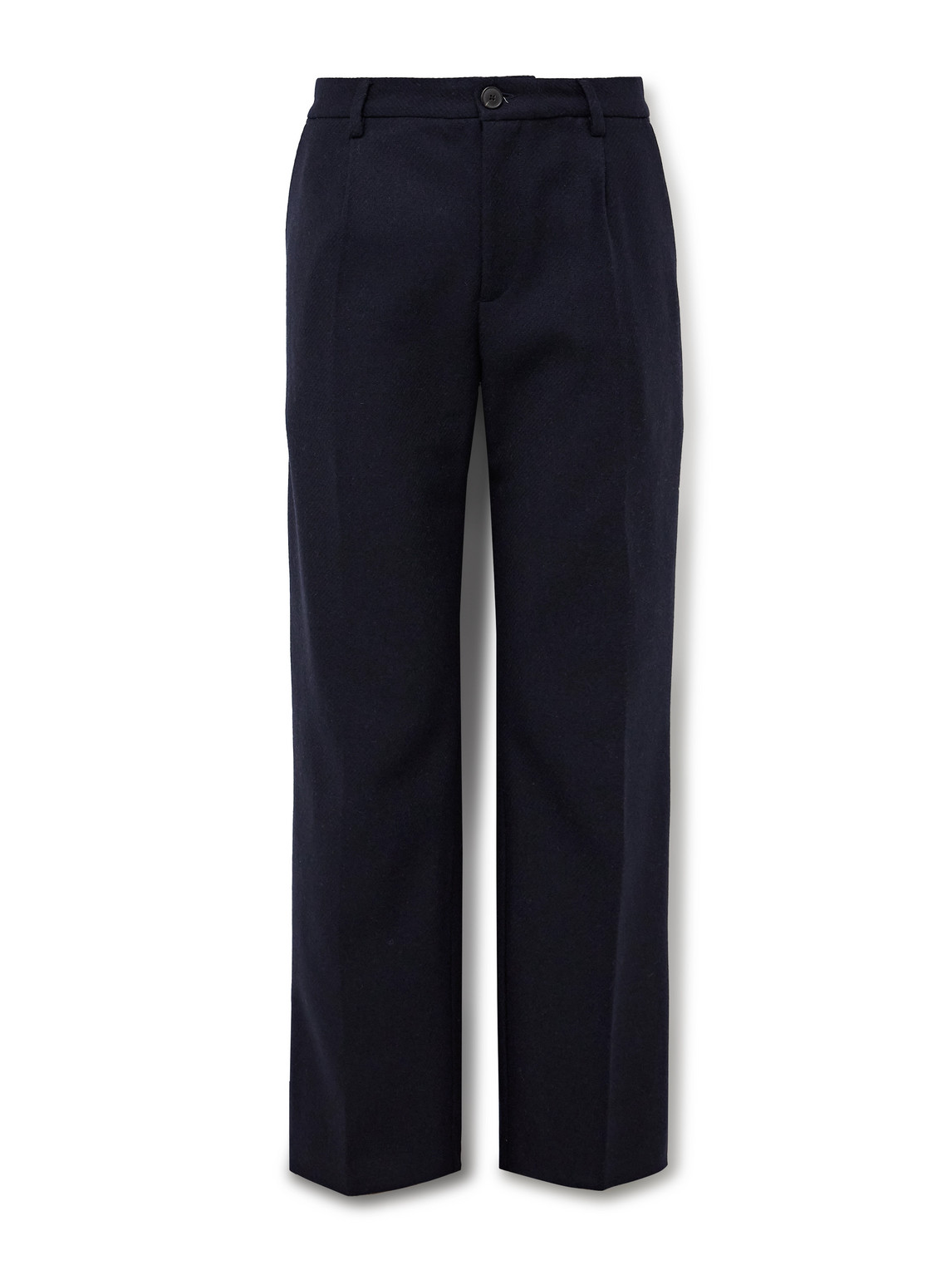 Portuguese Flannel Pleated Wool Trousers In Blue