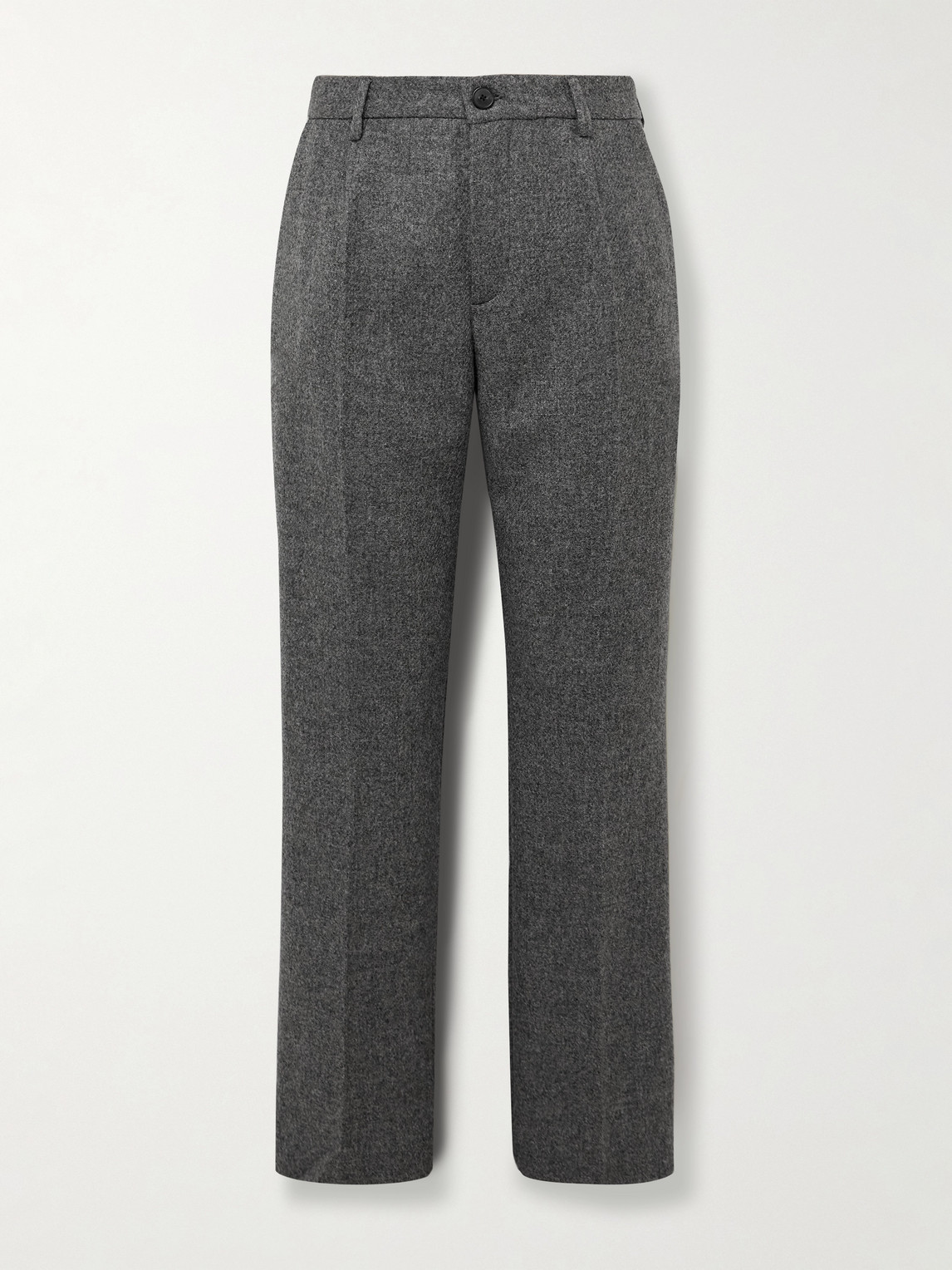 Portuguese Flannel Straight-leg Pleated Wool Suit Trousers In Gray