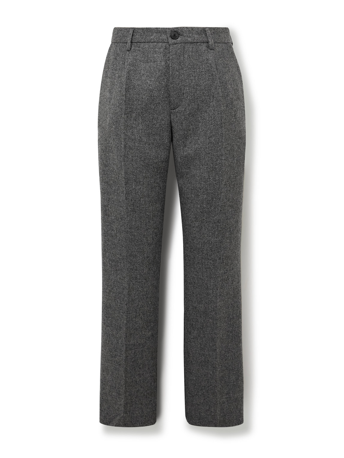 Portuguese Flannel Straight-leg Pleated Wool Suit Trousers In Gray