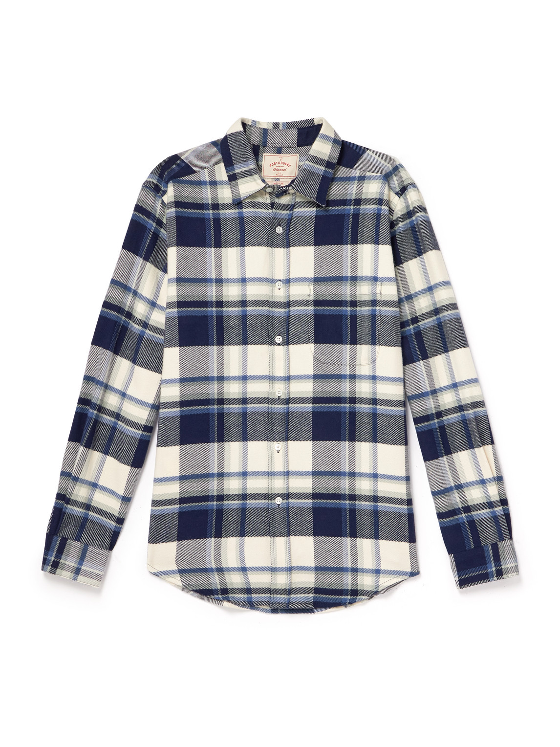 Portuguese Flannel Beck Checked Organic Cotton Shirt In Blue
