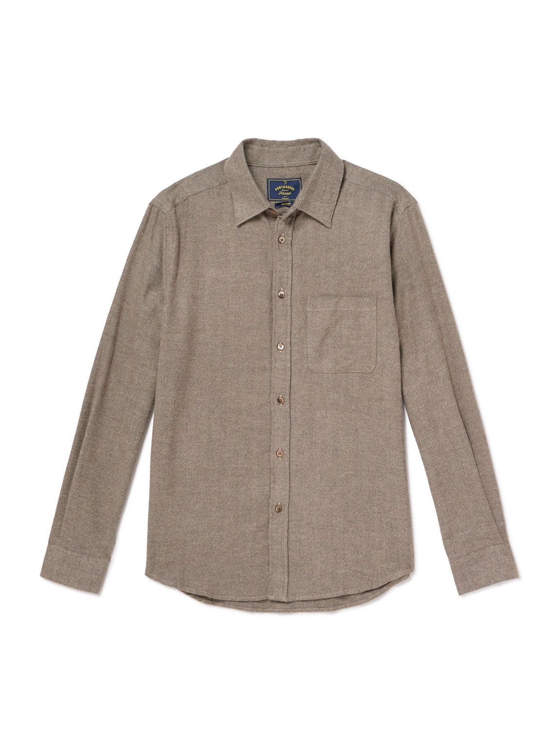 Portuguese Flannel Espiga Herringbone Cotton Shirt In Brown