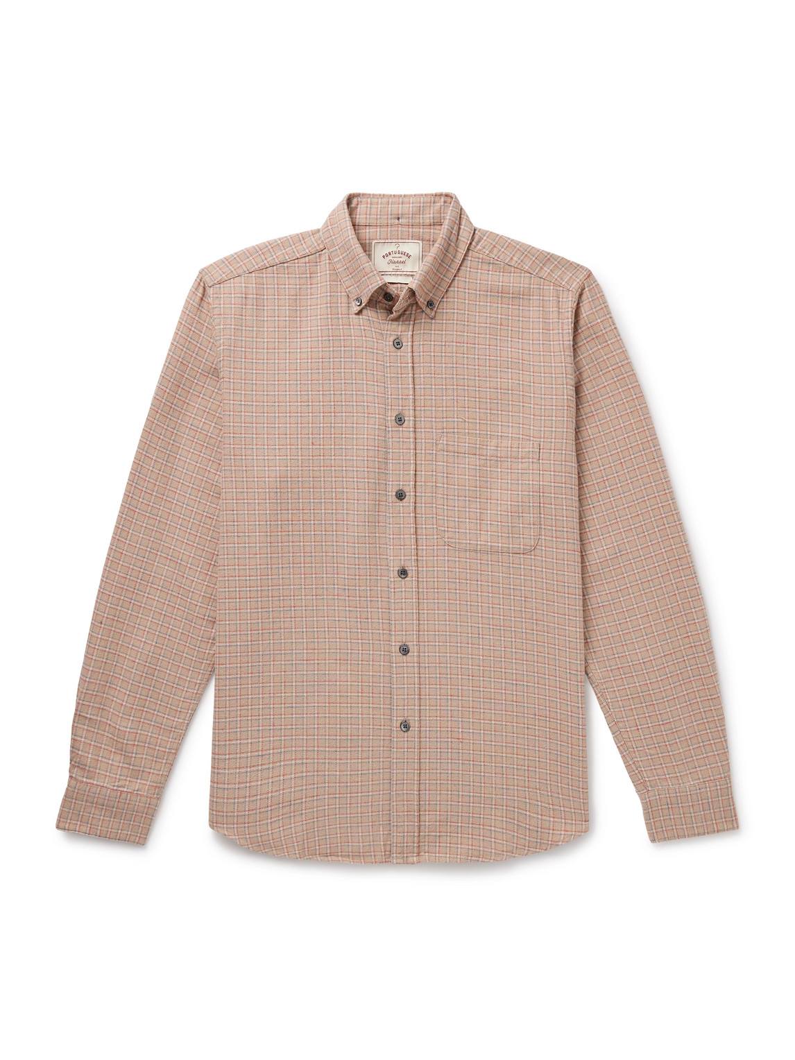 Portuguese Flannel Estudo Button-down Collar Checked Organic Cotton-flannel Shirt In Neutral