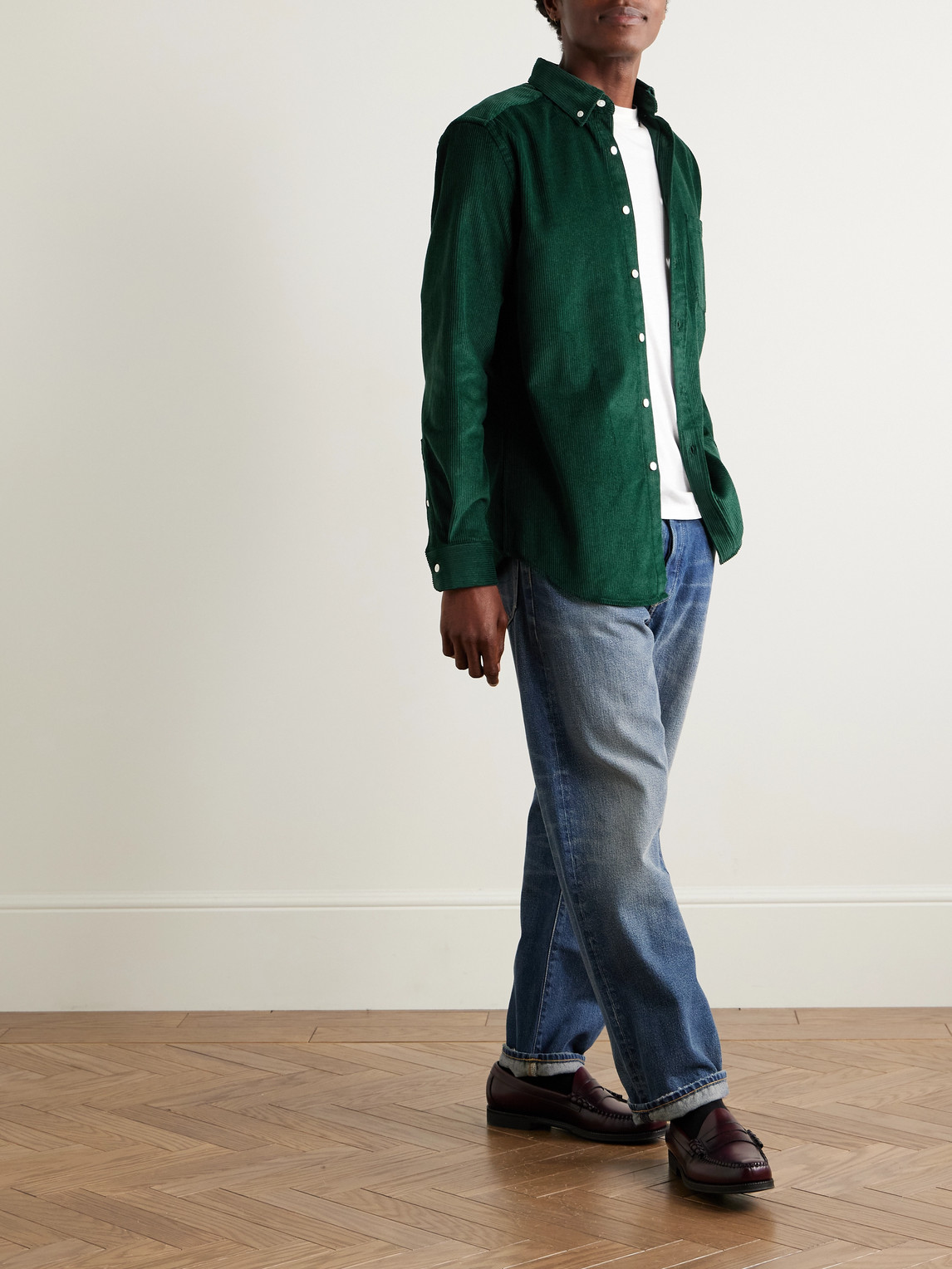 Lobo Button-Down Collar Cotton-Corduroy Shirt