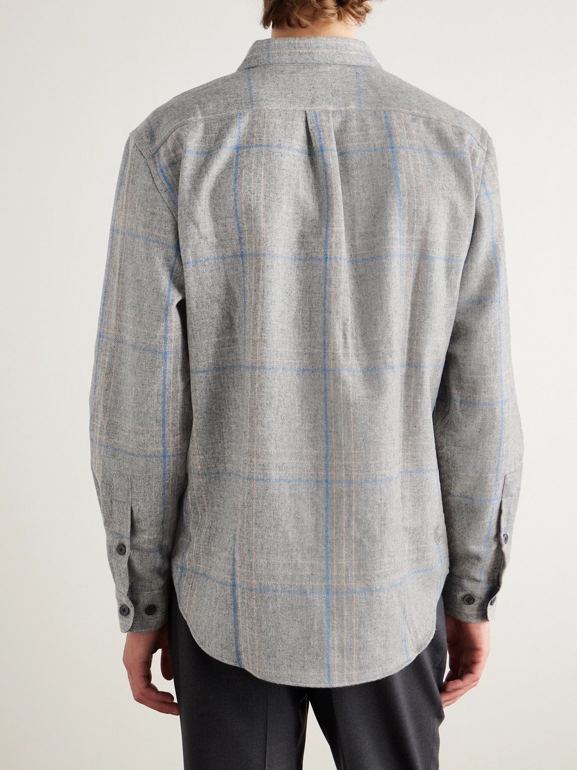 Portuguese Flannel Fixon Checked Wool Overshirt In Gray