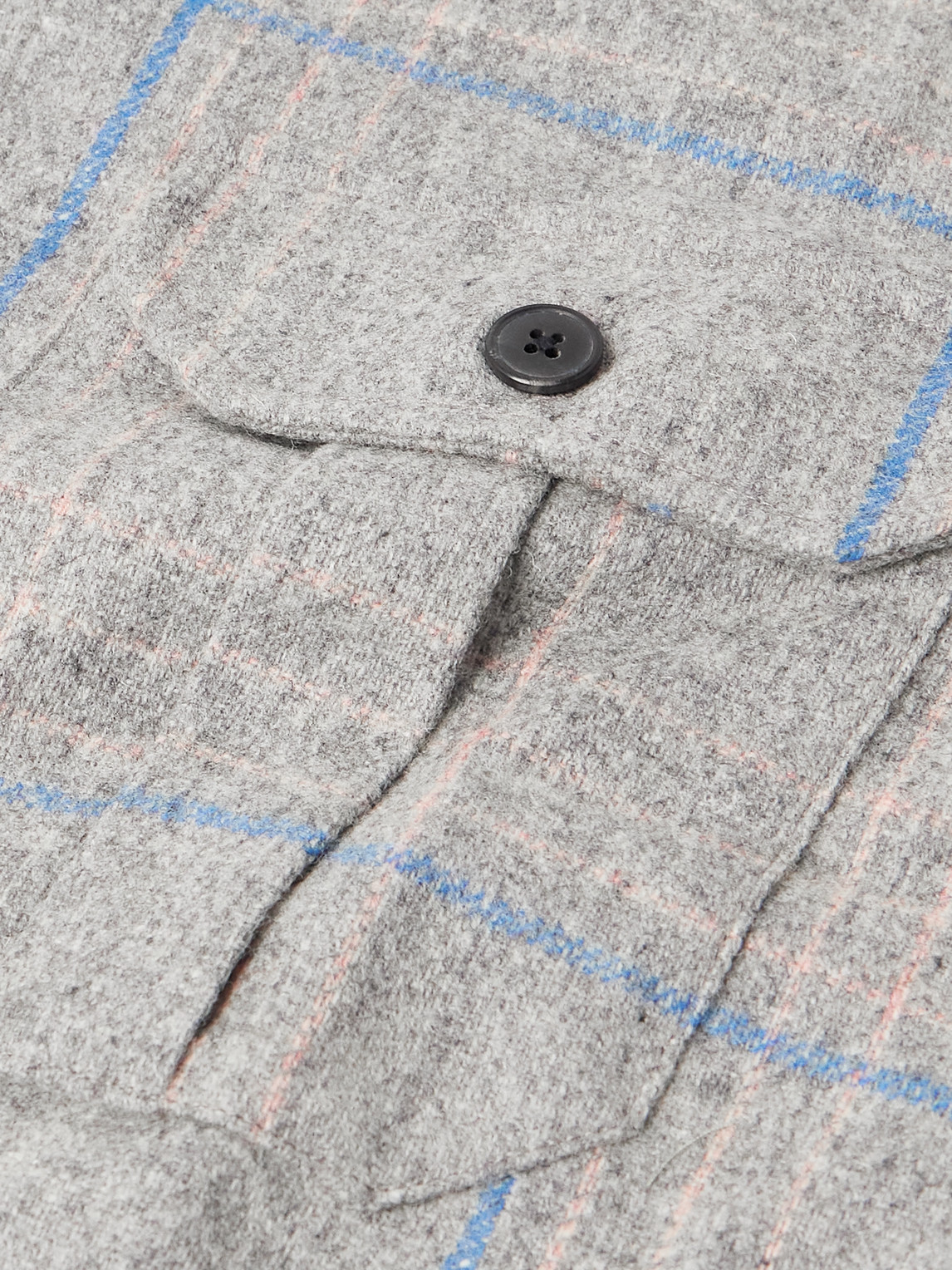 Portuguese Flannel Fixon Checked Wool Overshirt In Gray