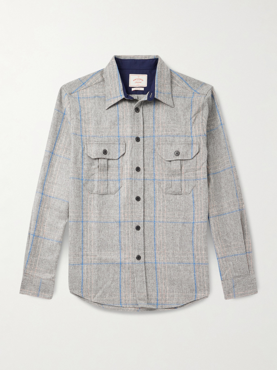 Portuguese Flannel Fixon Checked Wool Overshirt In Gray