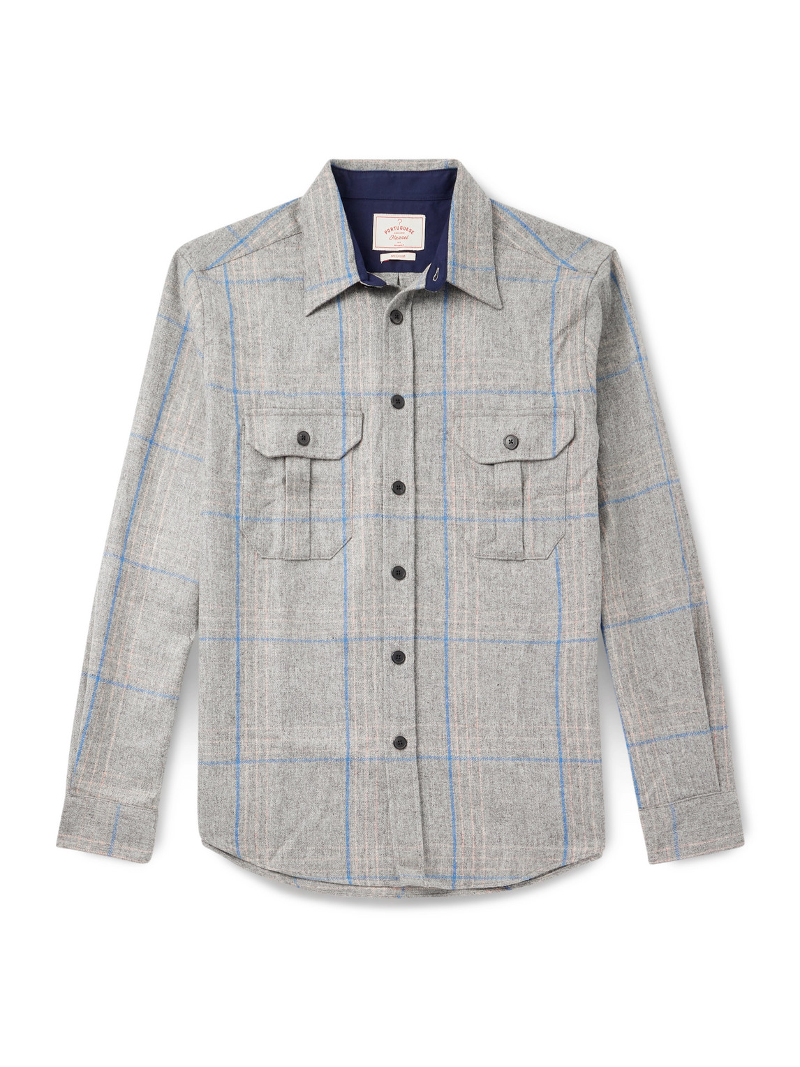 Portuguese Flannel Fixon Checked Wool Overshirt In Gray
