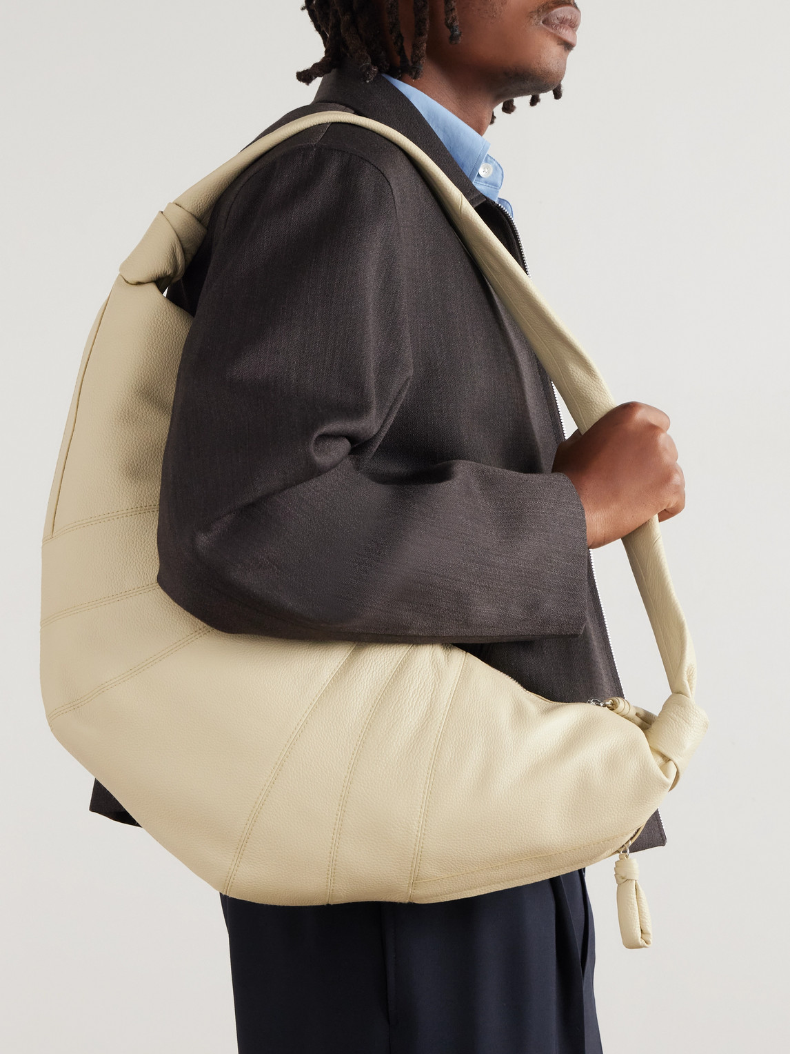 Lemaire Croissant Large Panelled Full-grain Leather Messenger Bag In Brown