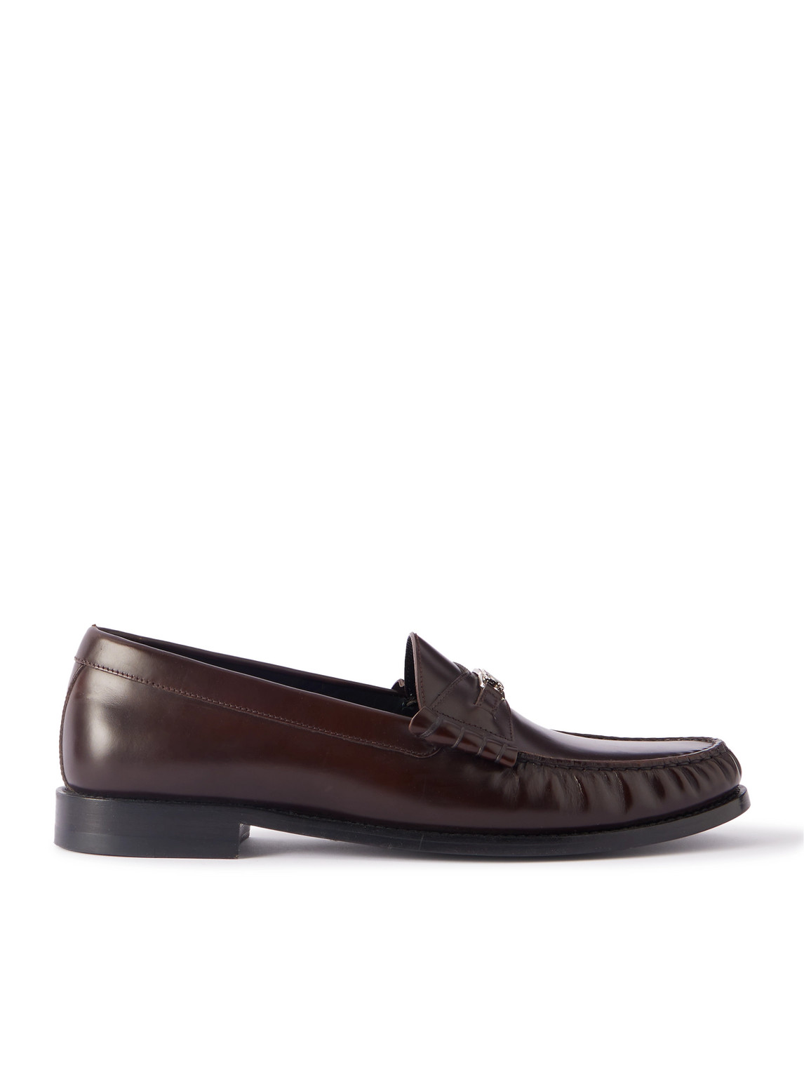Celine Logo-embellished Polished-leather Penny Loafers In Brown