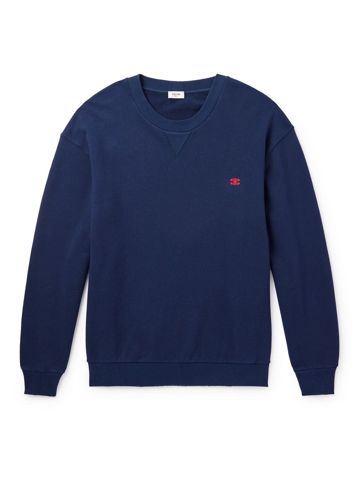 Celine Logo-embroidered Cotton-jersey Sweatshirt In Blue