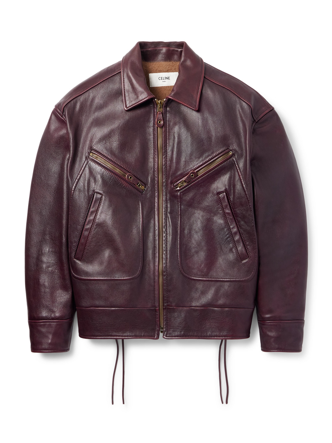 Celine Padded Leather Jacket In Burgundy