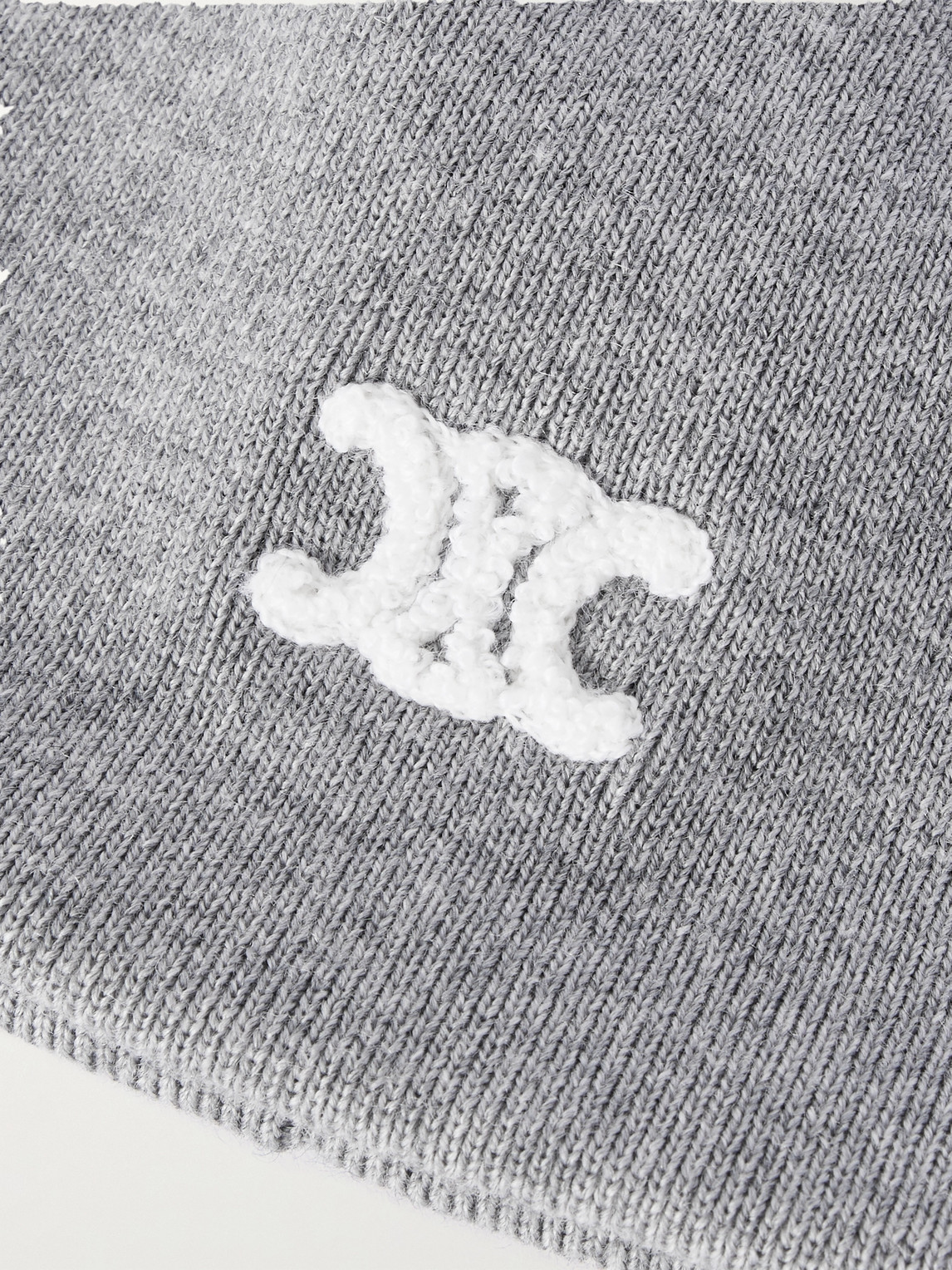 Celine Triomphe Logo-embroidered Wool Beanie In Gray
