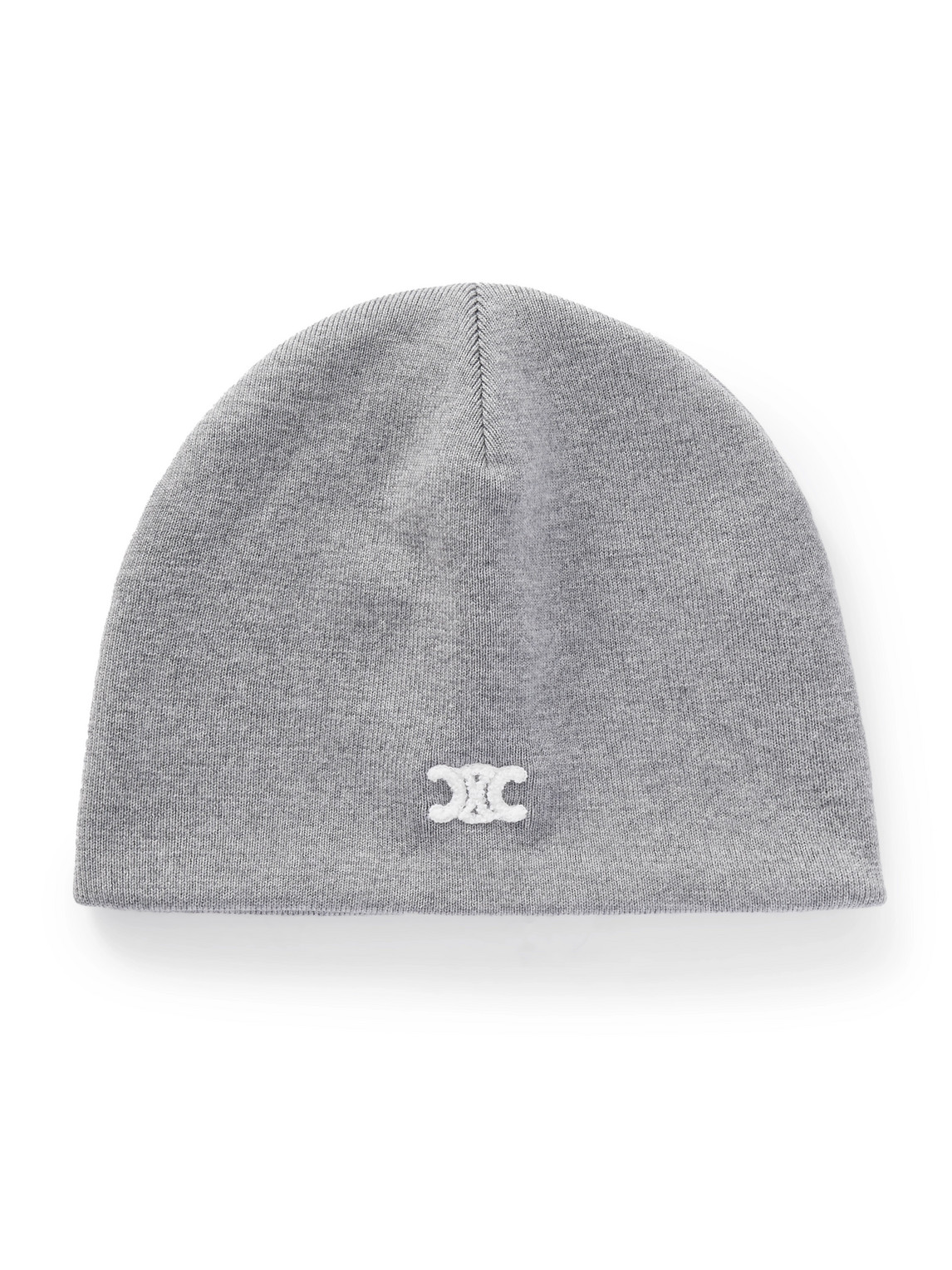 Celine Triomphe Logo-embroidered Wool Beanie In Gray